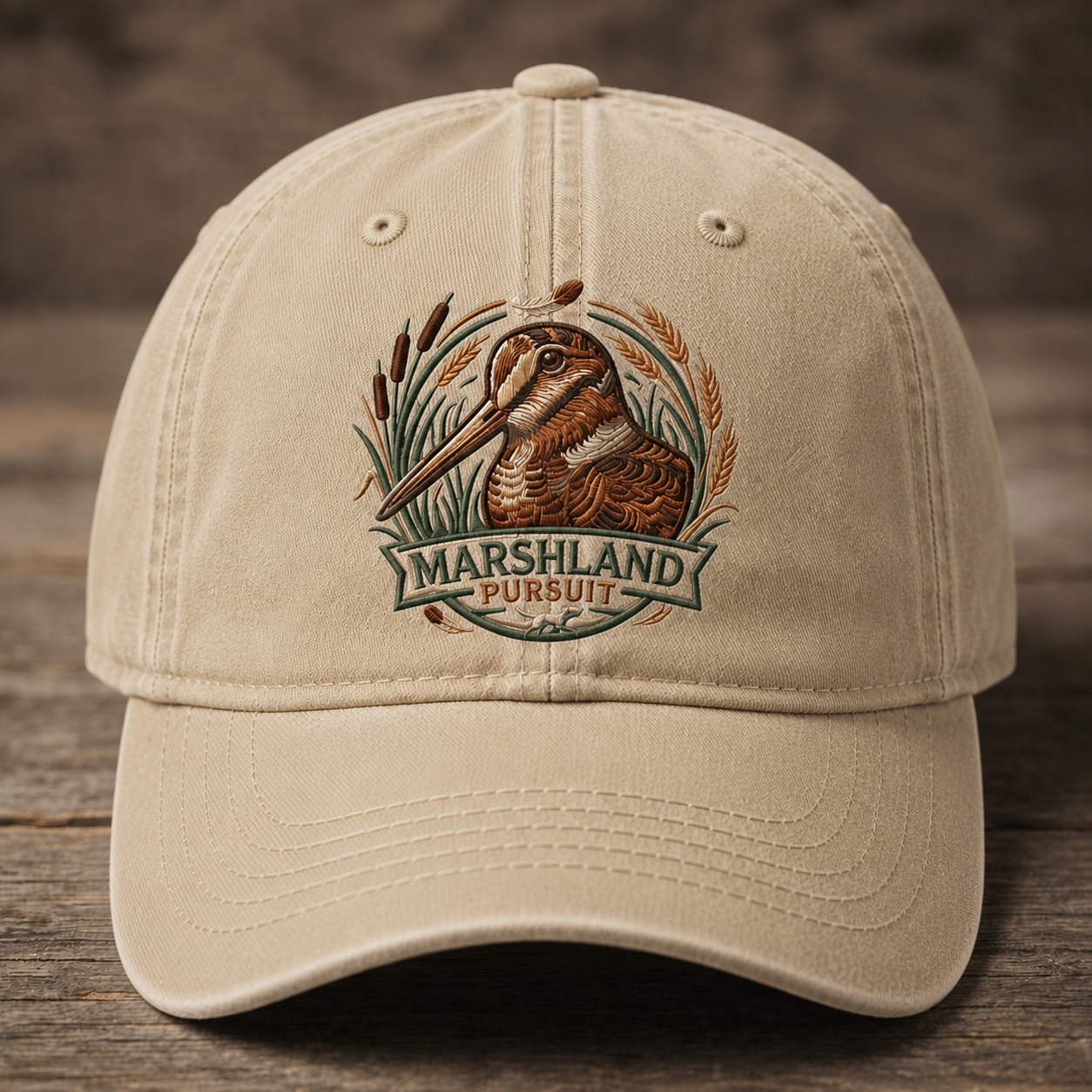 Marshland Pursuit Embroidered Baseball Cap - Vintage Waterfowl Hunting Outdoor Hat