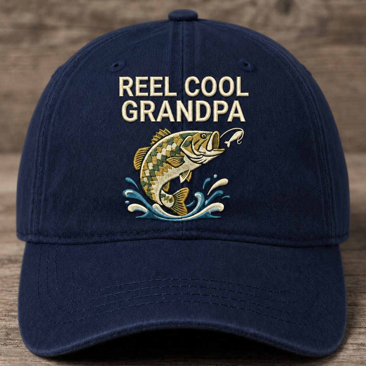 Reel Cool Grandpa Embroidered Baseball Cap - Bass Fishing Hat for Grandpa