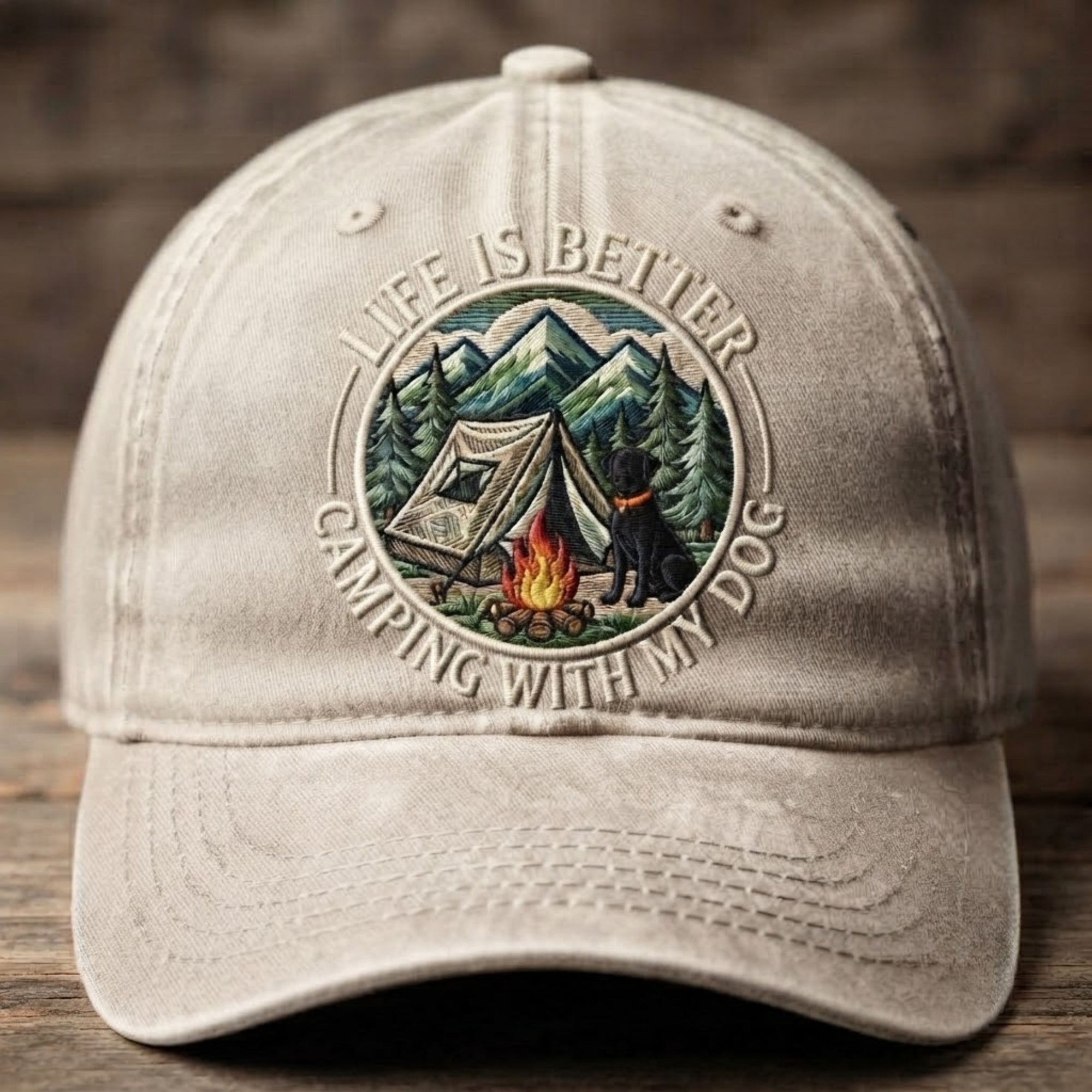 Life Is Better Camping With My Dog Embroidered Baseball Cap - Outdoor Adventure Dog Lover Hat