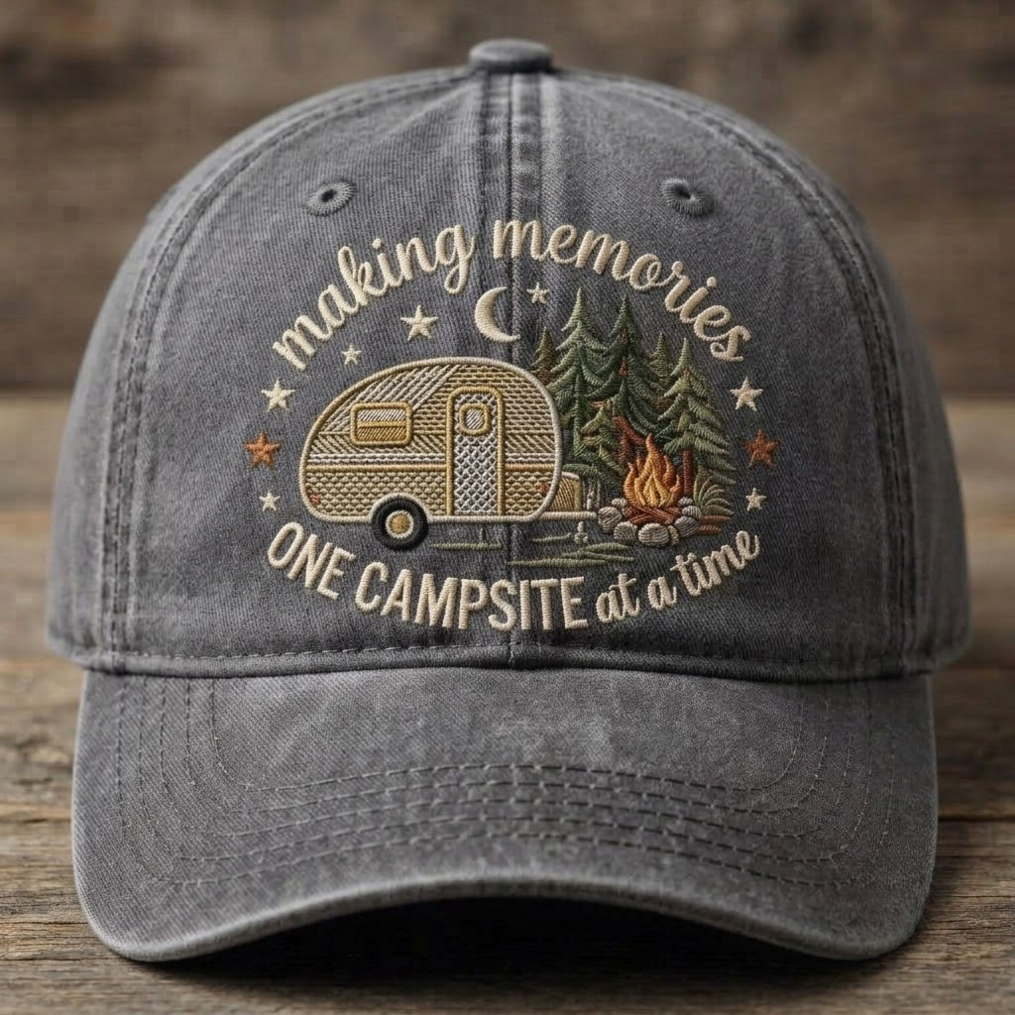 Making Memories One Campsite At A Time Embroidered Baseball Cap - Vintage Camping RV Hat