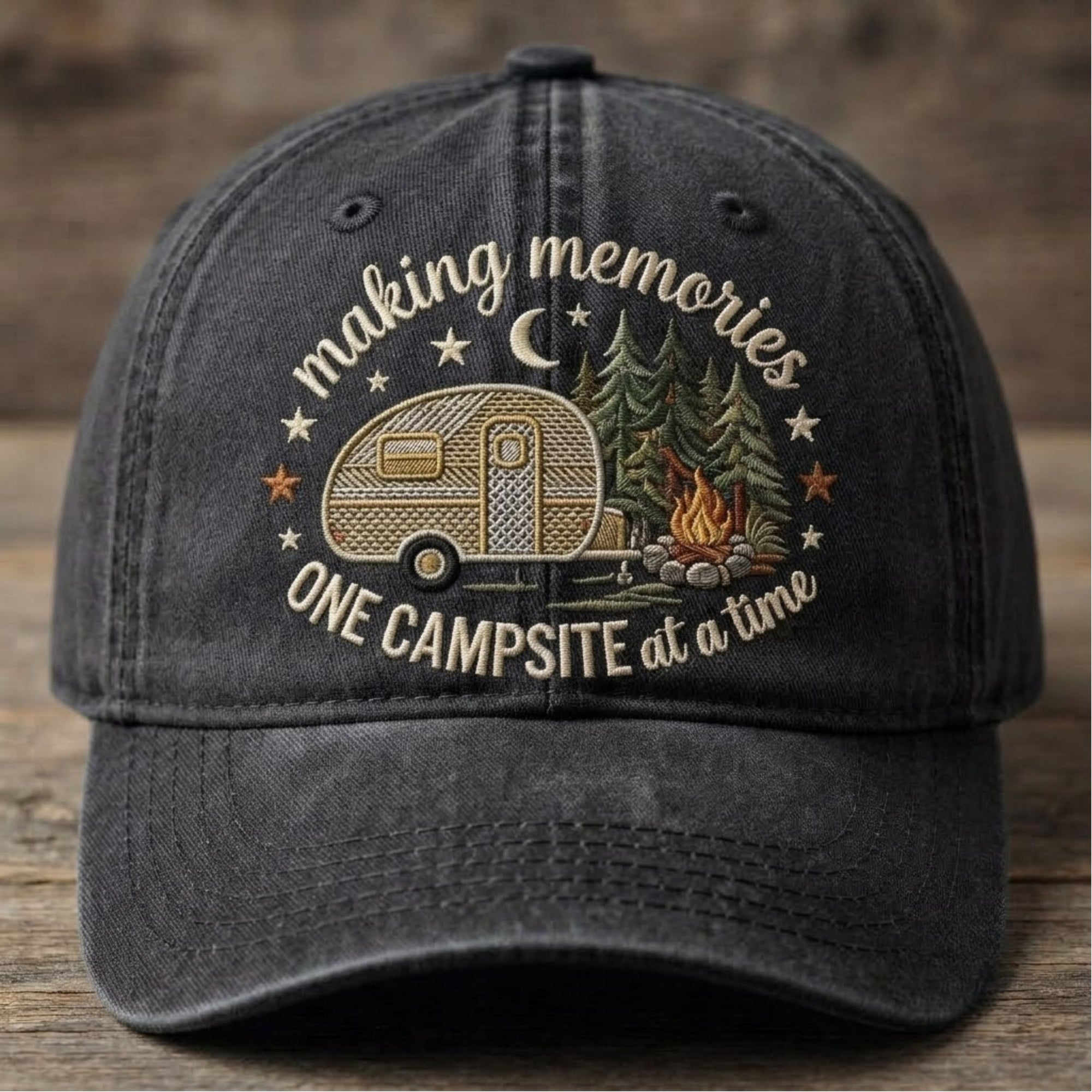 Making Memories One Campsite At A Time Embroidered Baseball Cap - Vintage Camping RV Hat