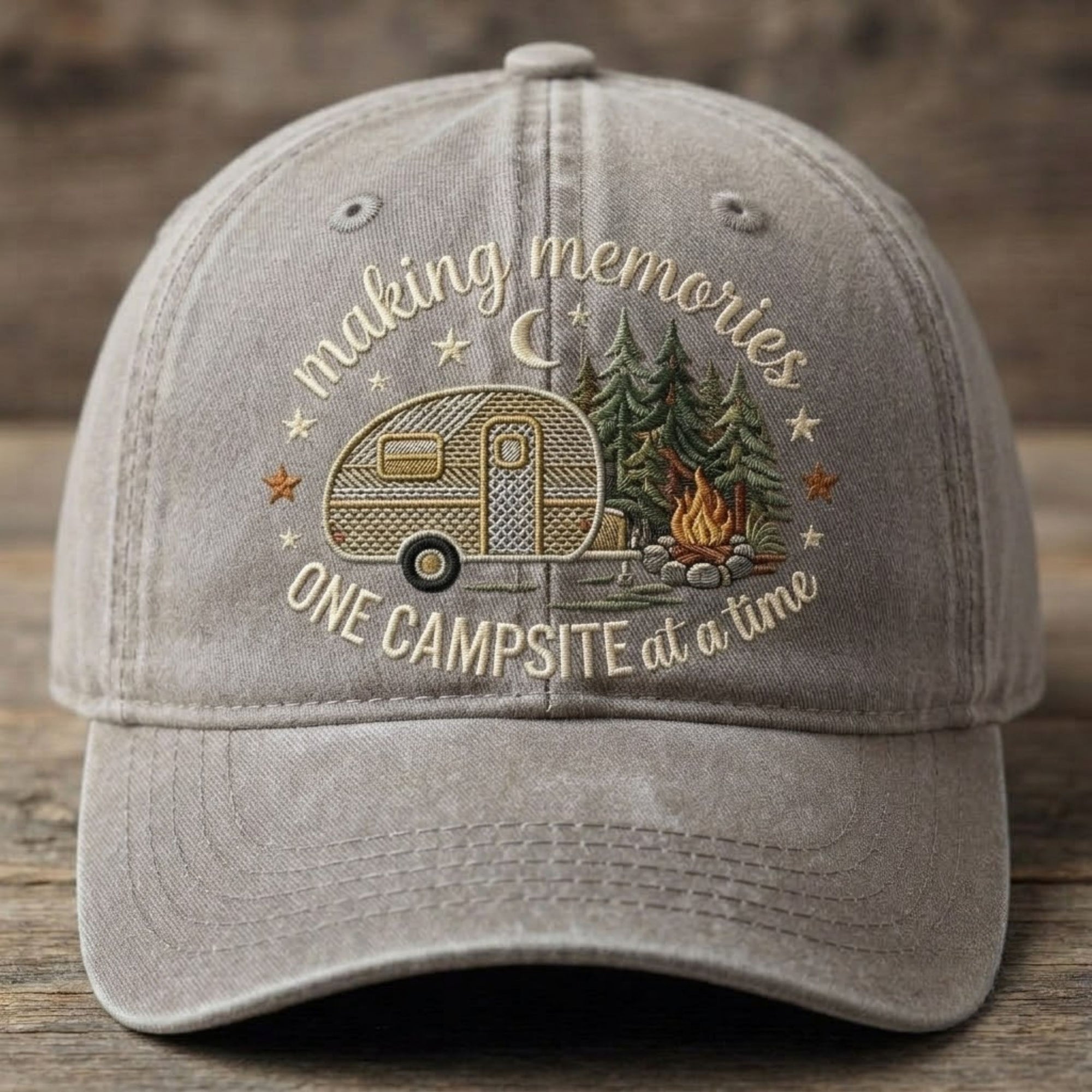 Making Memories One Campsite At A Time Embroidered Baseball Cap - Vintage Camping RV Hat