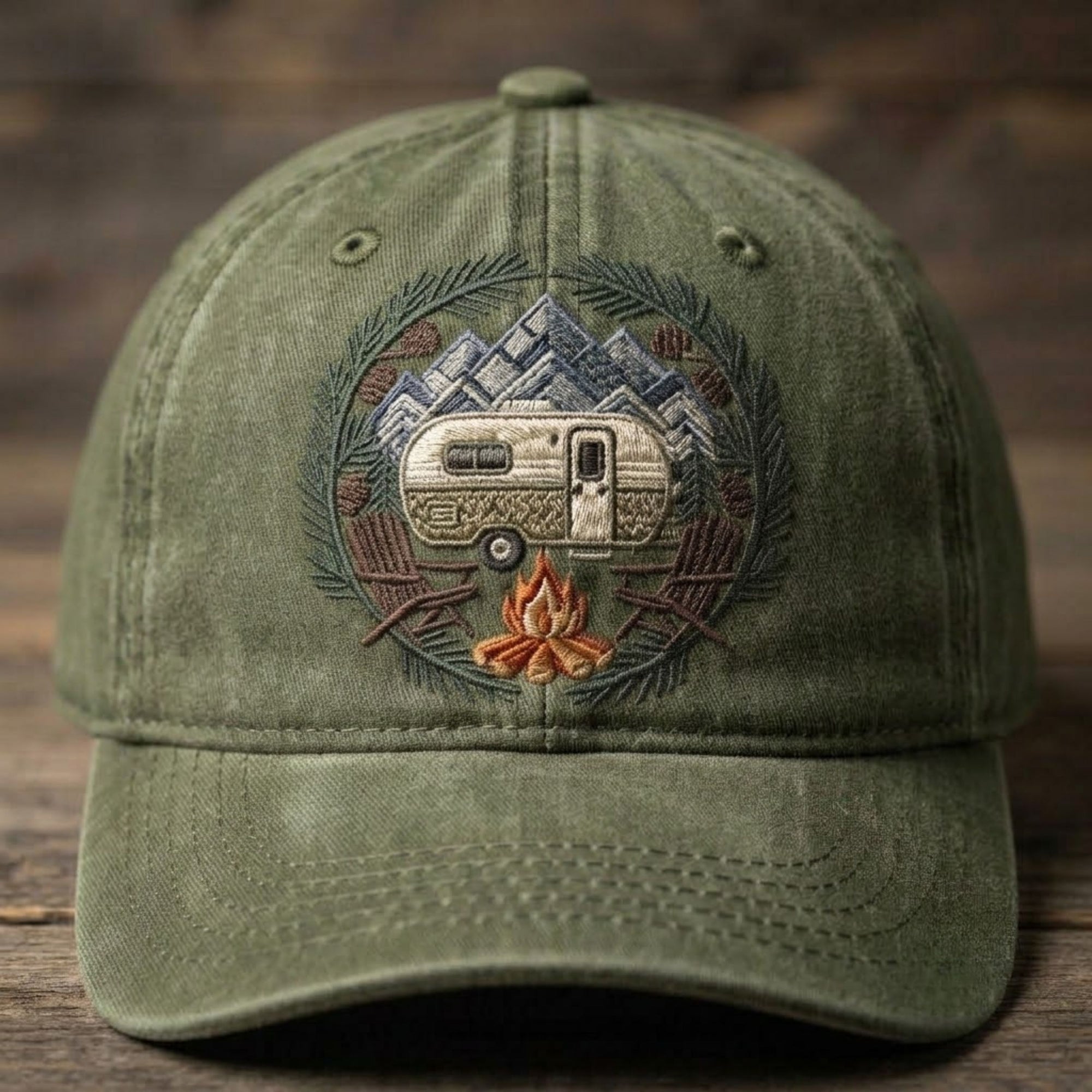 Vintage Camper Camping Embroidered Baseball Cap - RV Adventure Outdoor Hat
