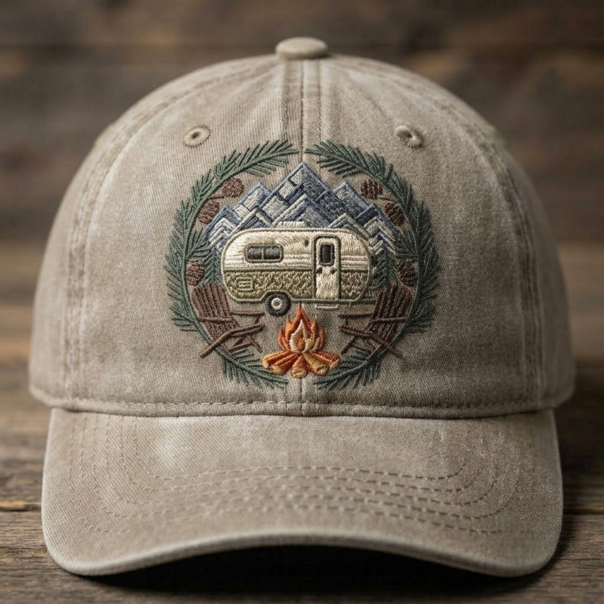 Vintage Camper Camping Embroidered Baseball Cap - RV Adventure Outdoor Hat