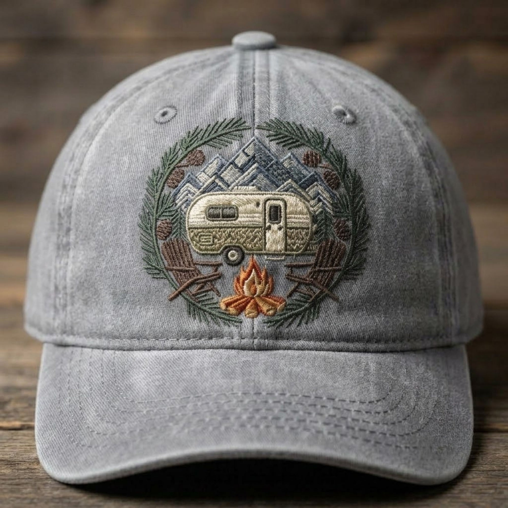 Vintage Camper Camping Embroidered Baseball Cap - RV Adventure Outdoor Hat