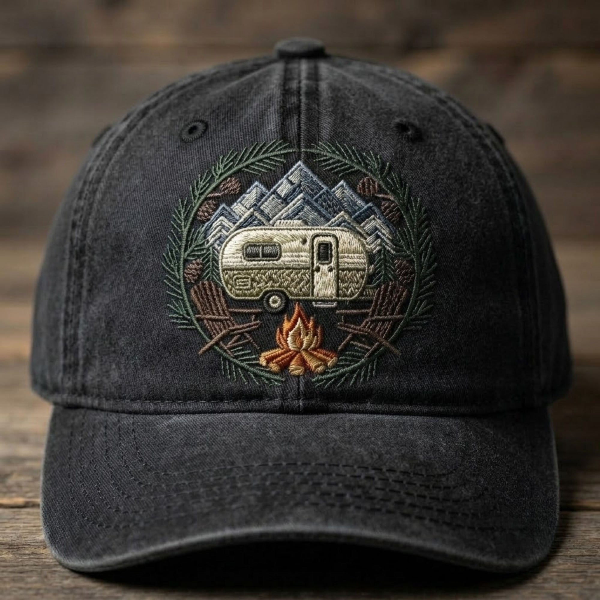 Vintage Camper Camping Embroidered Baseball Cap - RV Adventure Outdoor Hat