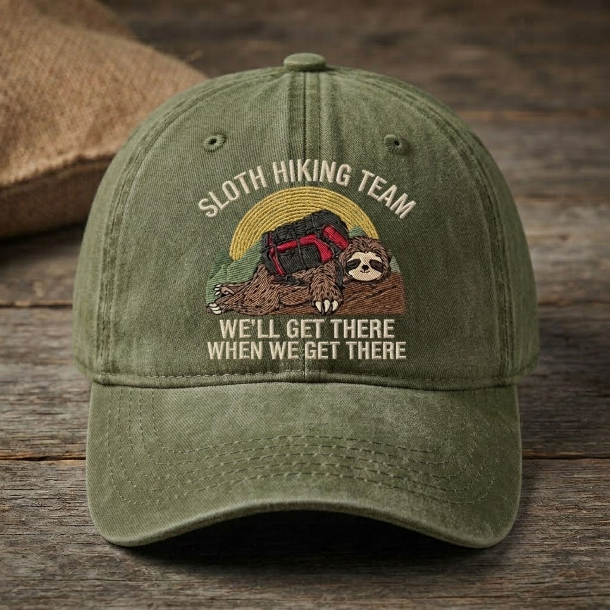 Sloth Hiking Team Embroidered Baseball Cap - Funny Outdoor Adventure Hat for Nature Lovers