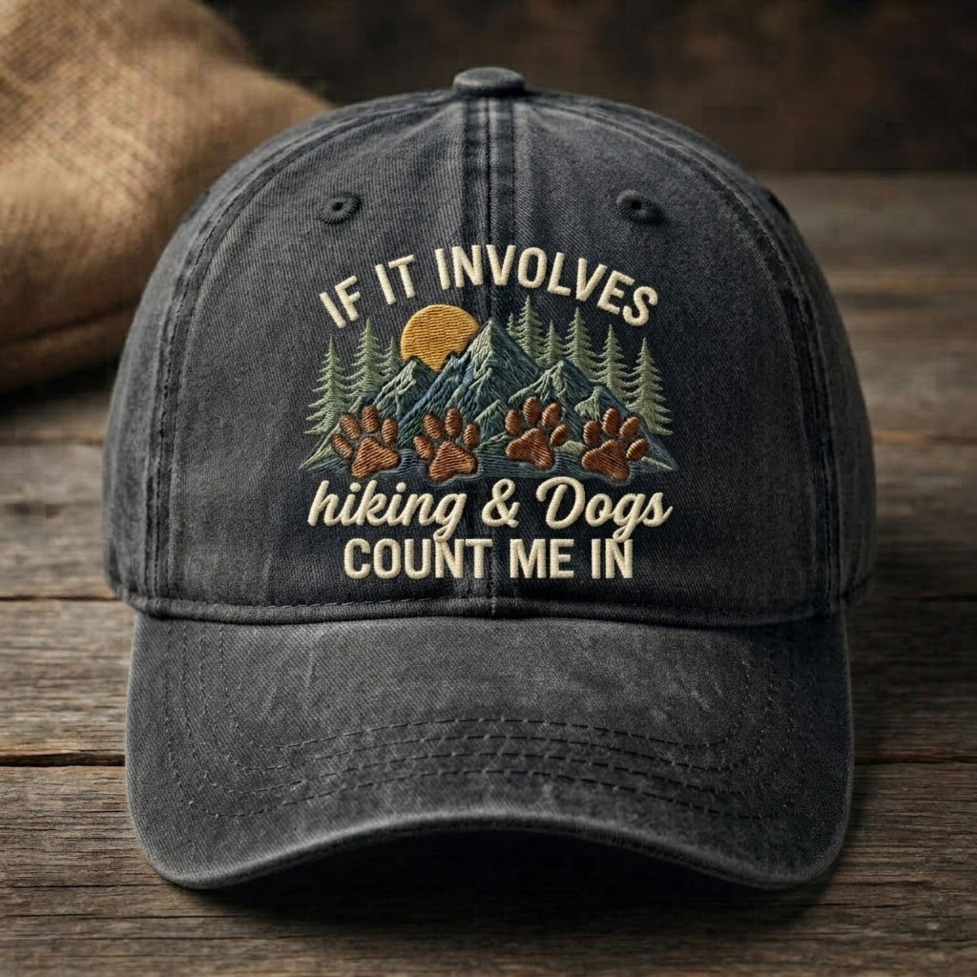 Hiking & Dogs Embroidered Baseball Cap - Outdoor Adventure Hat for Dog Lovers and Trail Enthusiasts