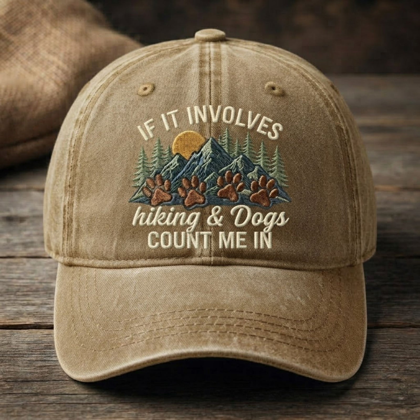 Hiking & Dogs Embroidered Baseball Cap - Outdoor Adventure Hat for Dog Lovers and Trail Enthusiasts
