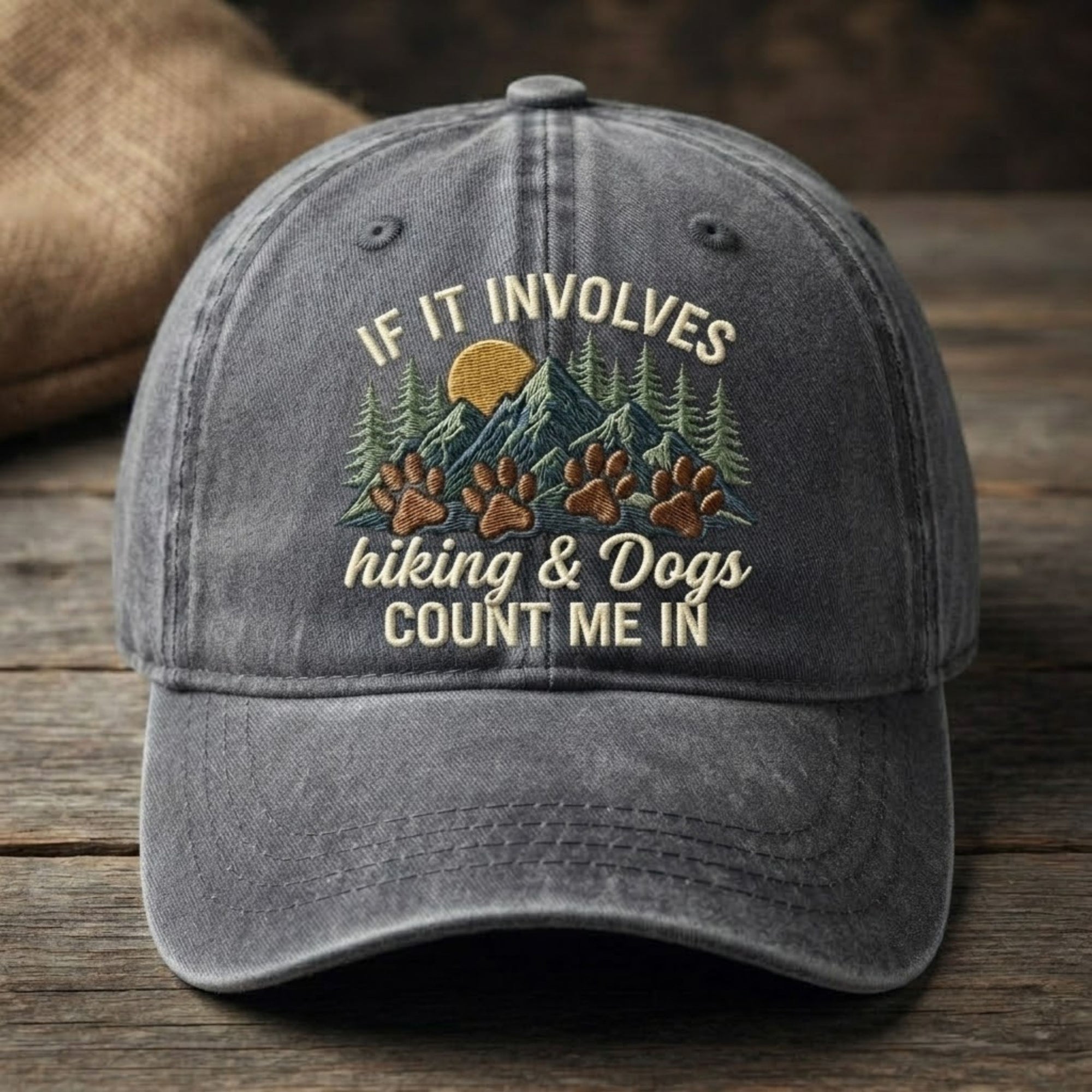 Hiking & Dogs Embroidered Baseball Cap - Outdoor Adventure Hat for Dog Lovers and Trail Enthusiasts
