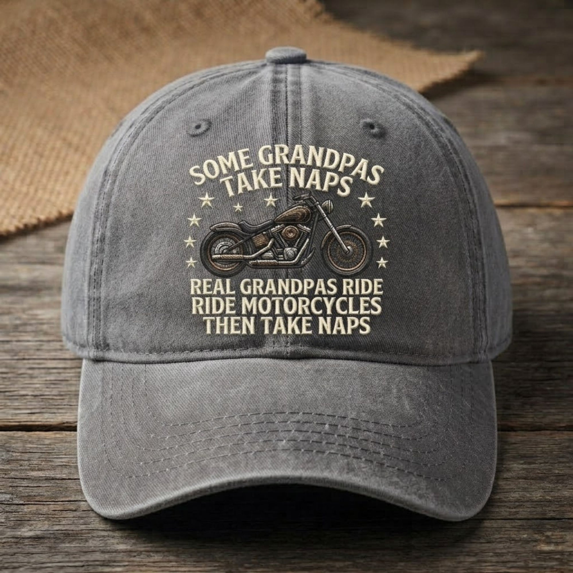 Real Grandpas Ride Motorcycles Embroidered Baseball Cap - Funny Vintage Biker Hat for Motorcycle Lovers