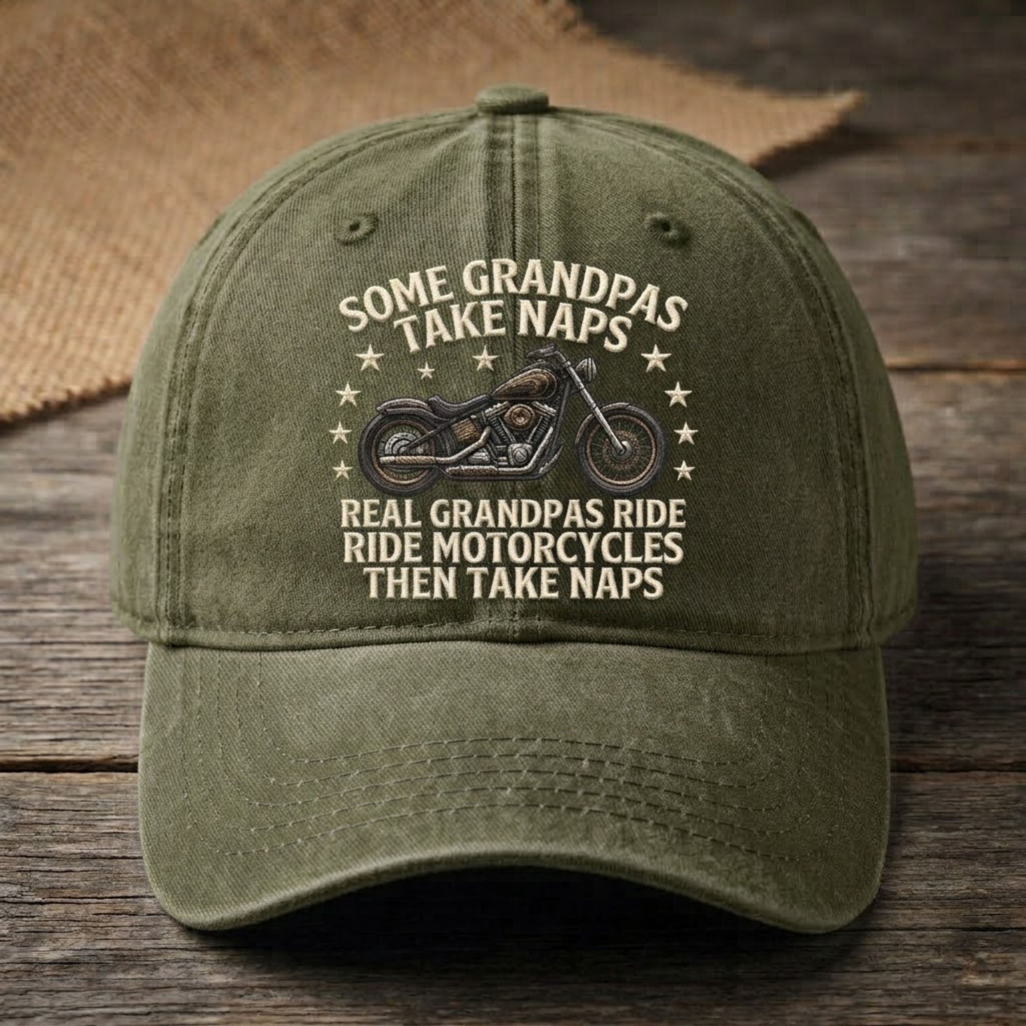 Real Grandpas Ride Motorcycles Embroidered Baseball Cap - Funny Vintage Biker Hat for Motorcycle Lovers