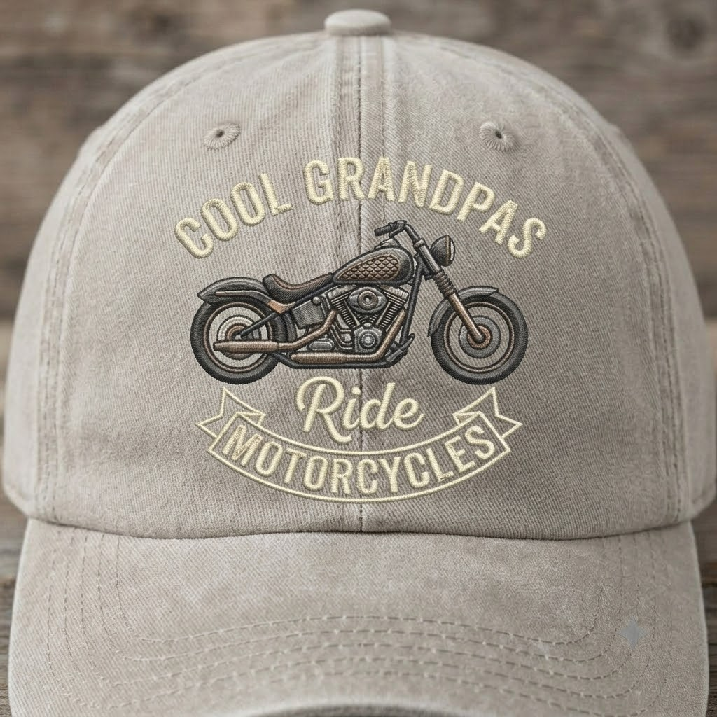 Cool Grandpas Ride Motorcycles Embroidered Baseball Cap - Vintage Biker Hat for Motorcycle Lovers
