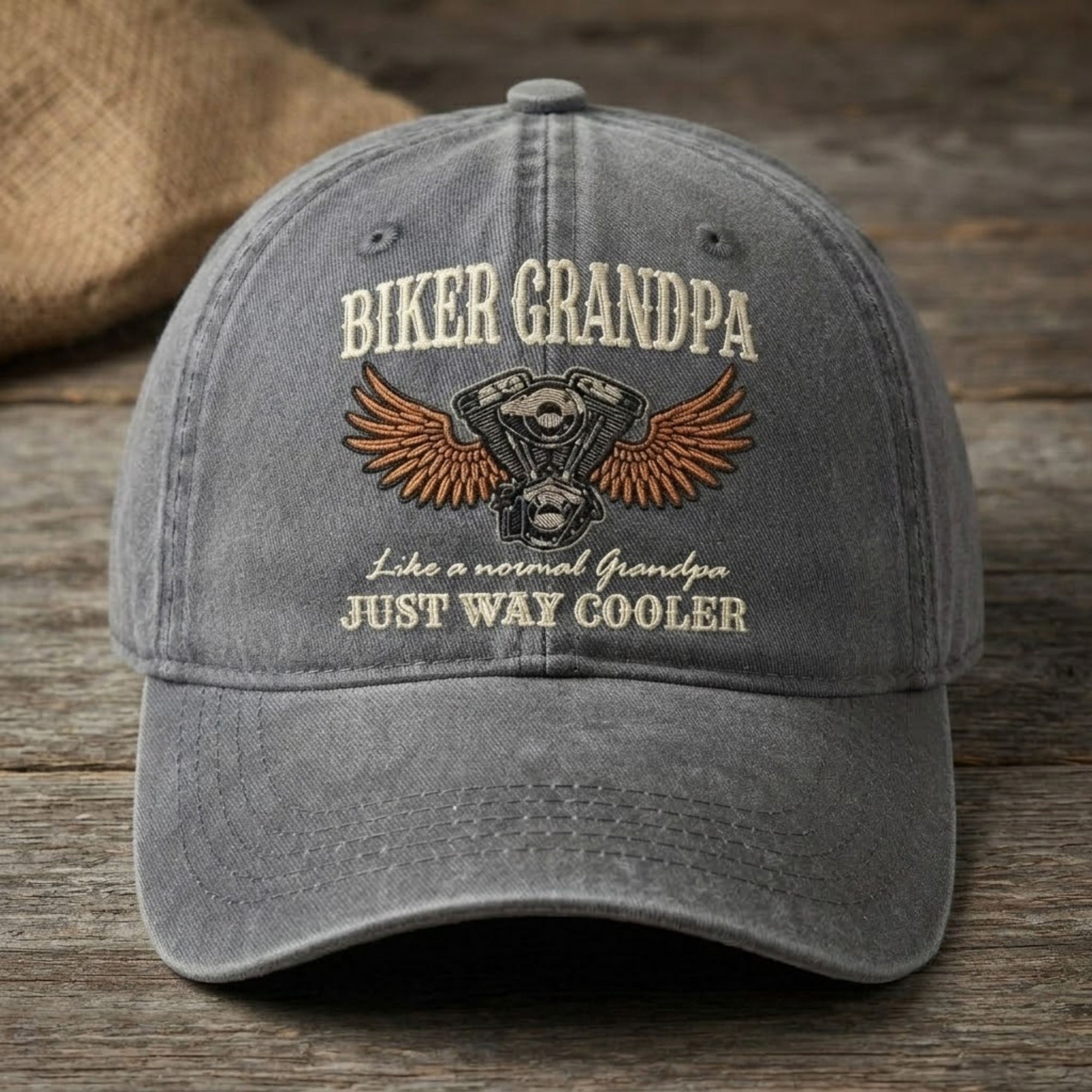 Biker Grandpa Embroidered Baseball Cap - Vintage Motorcycle Hat for Cool Grandpas & Riders