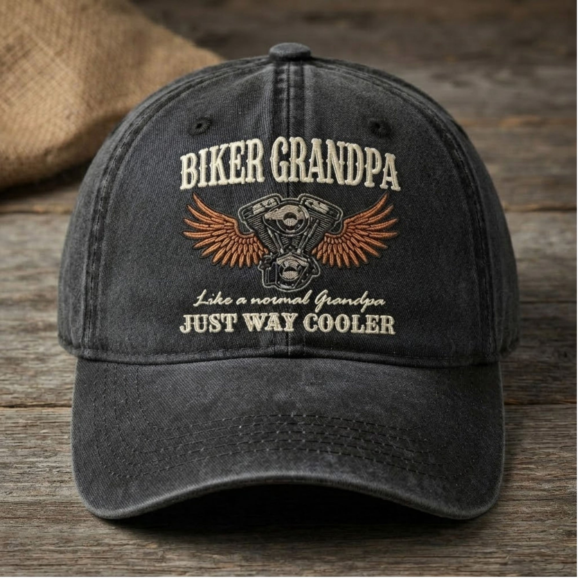 Biker Grandpa Embroidered Baseball Cap - Vintage Motorcycle Hat for Cool Grandpas & Riders