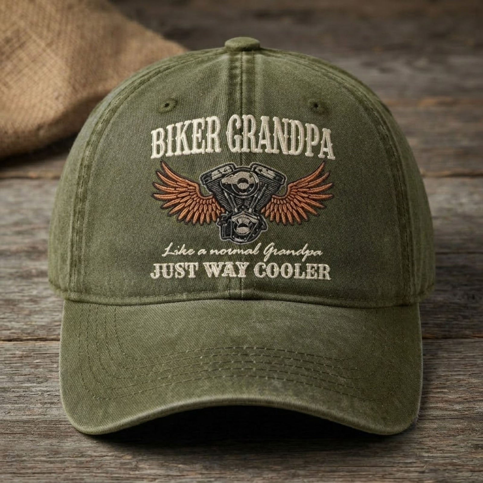Biker Grandpa Embroidered Baseball Cap - Vintage Motorcycle Hat for Cool Grandpas & Riders