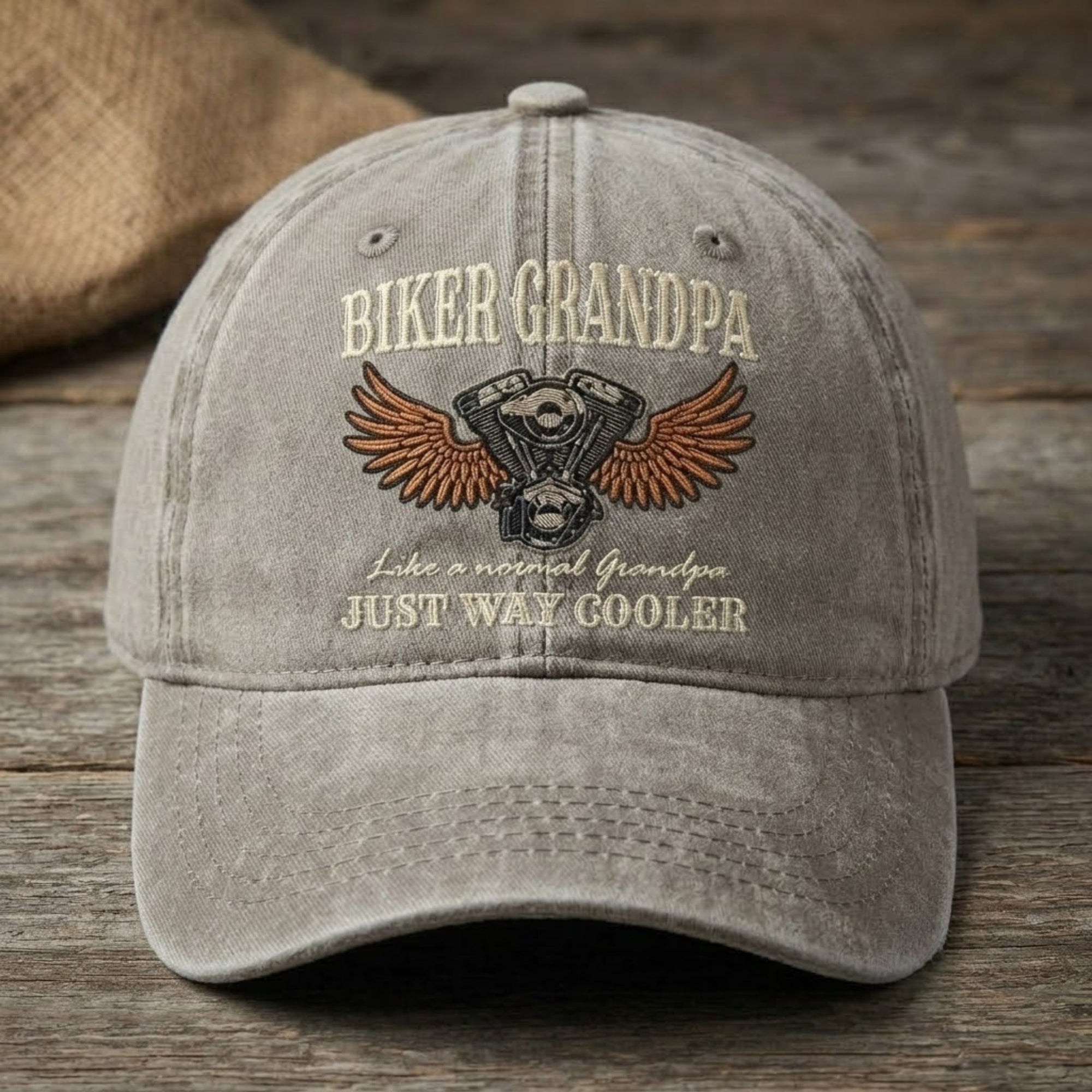 Biker Grandpa Embroidered Baseball Cap - Vintage Motorcycle Hat for Cool Grandpas & Riders