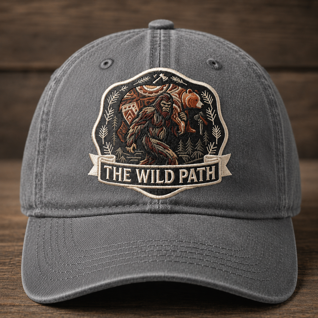 The Wild Path Embroidered Baseball Cap - Bigfoot Wilderness Outdoor Hat