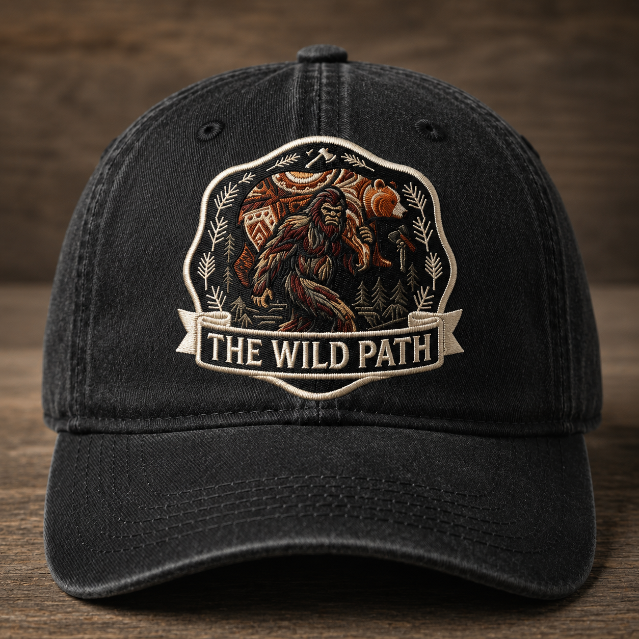 The Wild Path Embroidered Baseball Cap - Bigfoot Wilderness Outdoor Hat