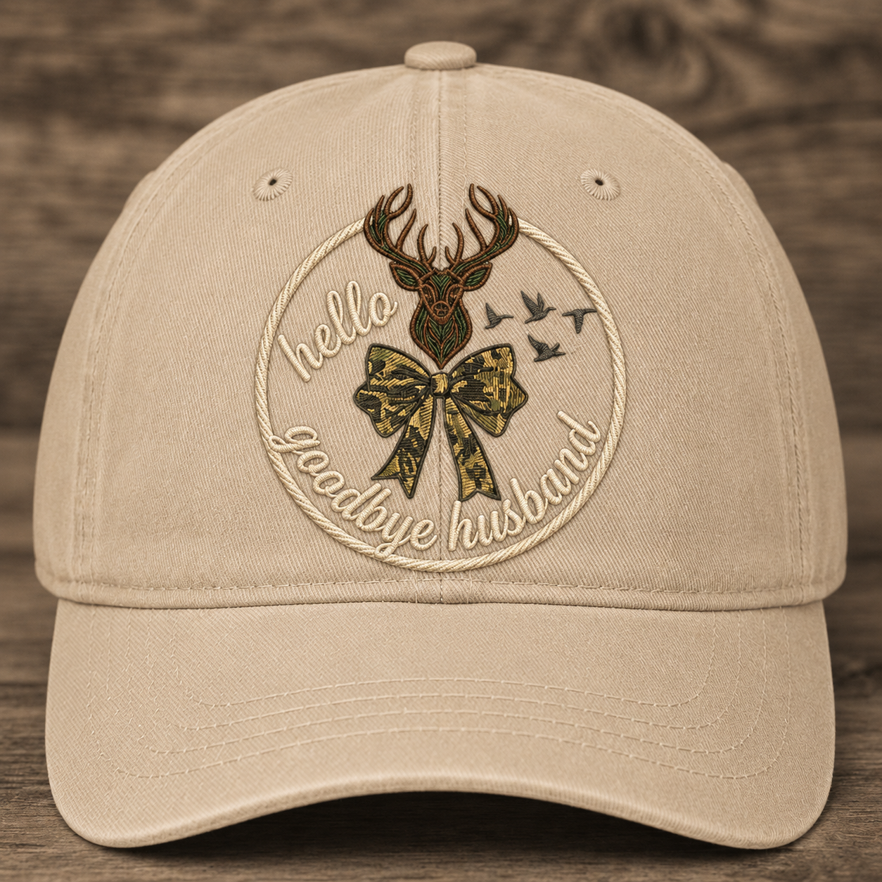 Hello Goodbye Husband Embroidered Baseball Cap - Vintage Deer Bow Outdoor Hat