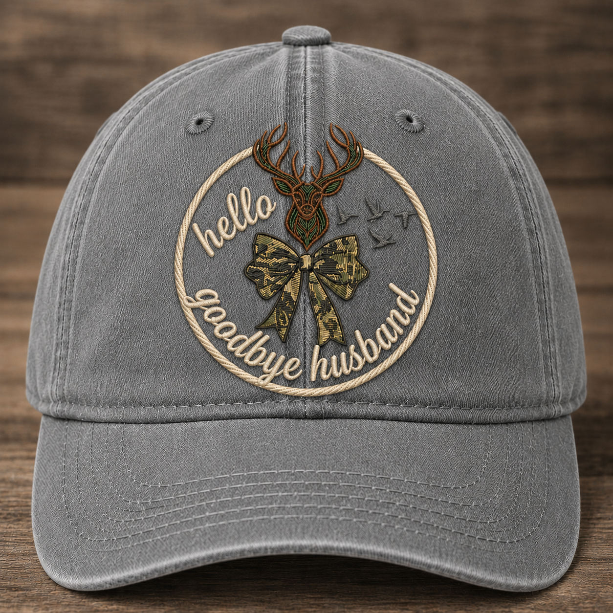 Hello Goodbye Husband Embroidered Baseball Cap - Vintage Deer Bow Outdoor Hat