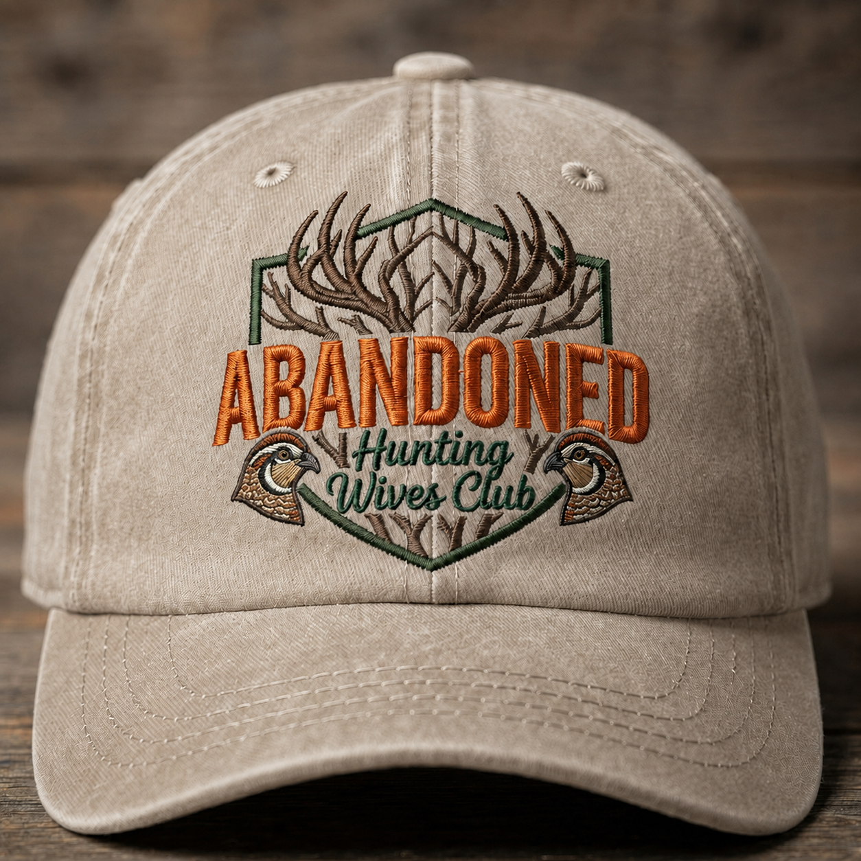 Abandoned Hunting Wives Club Embroidered Baseball Cap - Vintage Deer & Quail Hunting Hat
