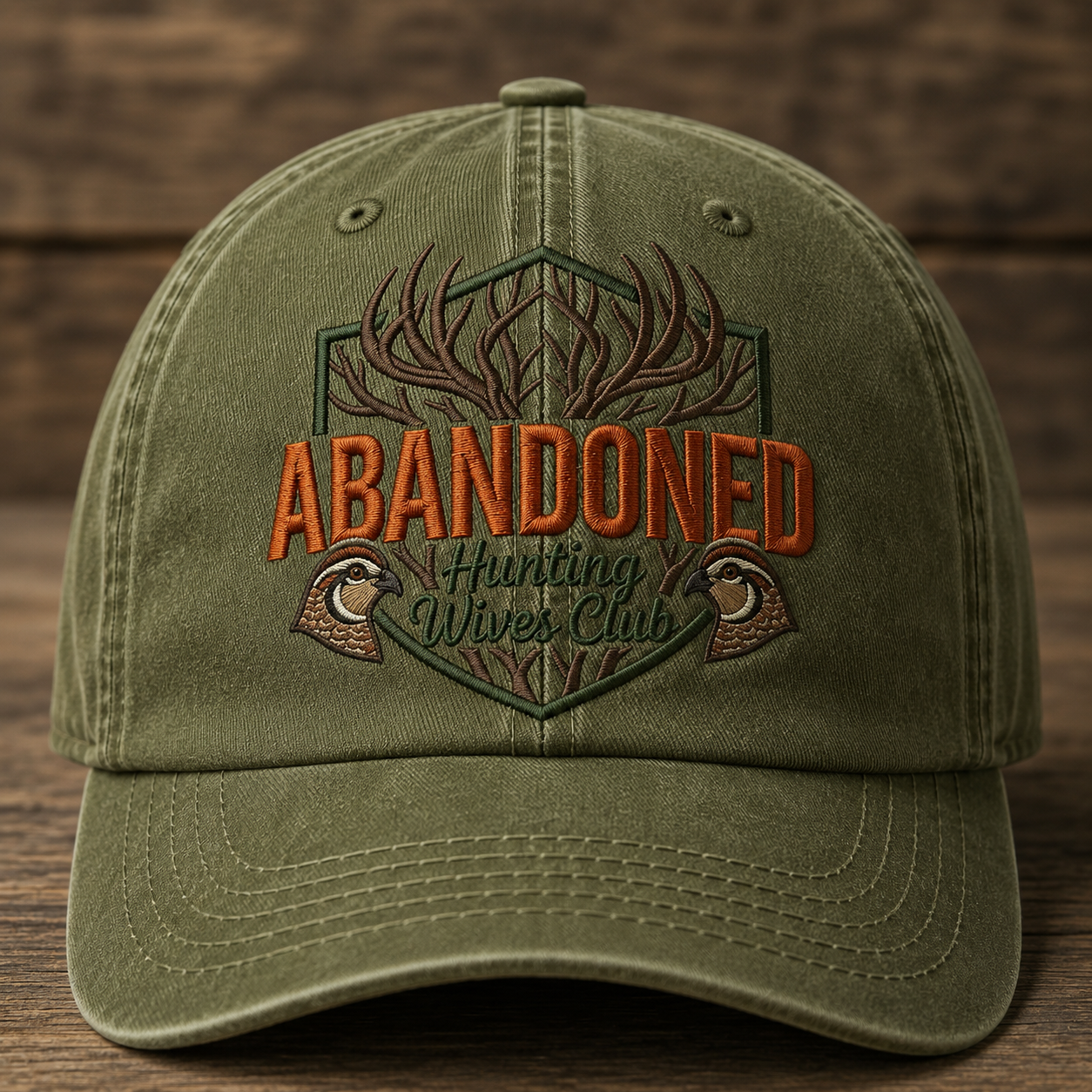 Abandoned Hunting Wives Club Embroidered Baseball Cap - Vintage Deer & Quail Hunting Hat