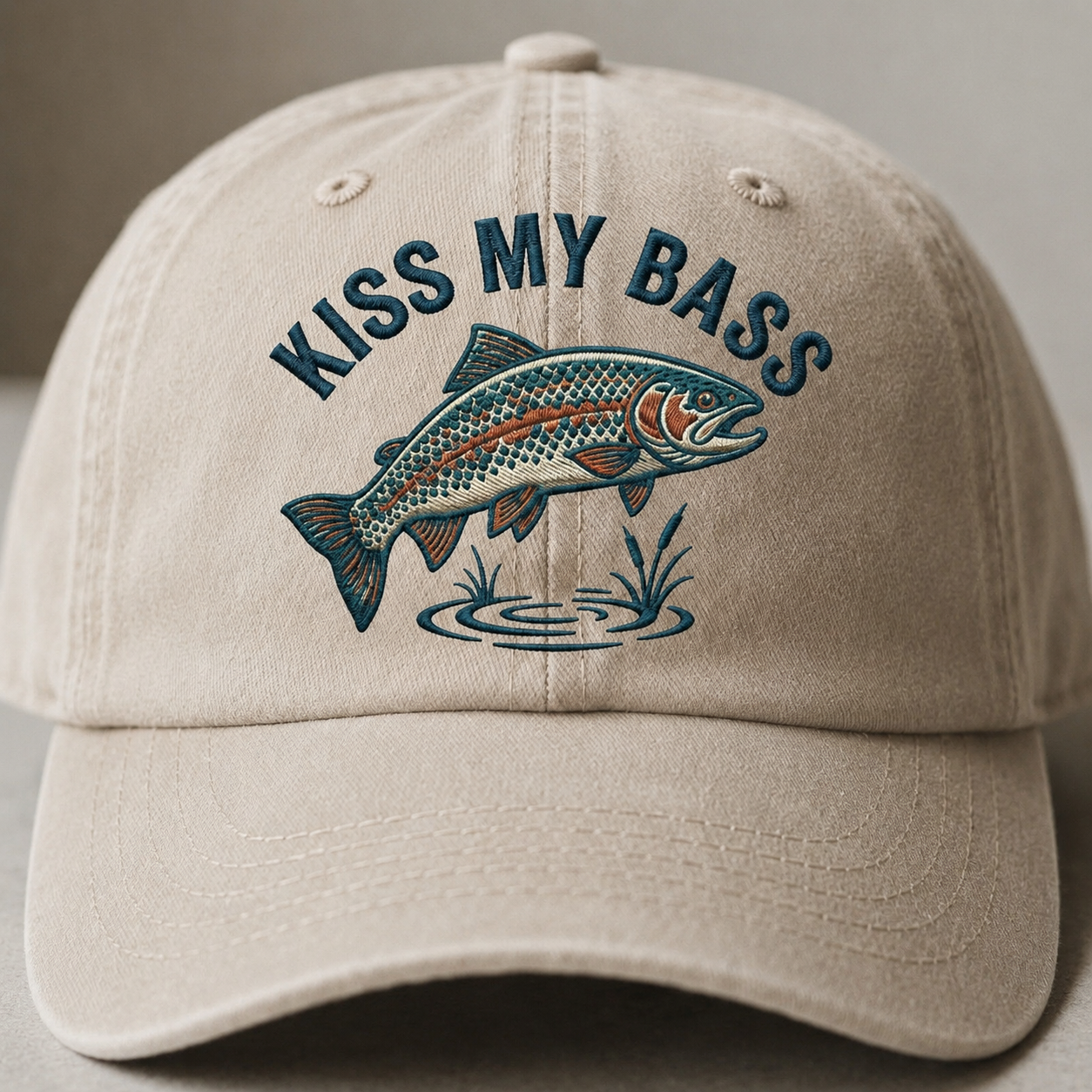 Kiss My Bass Embroidered Baseball Cap - Funny Fishing Trout Outdoor Hat