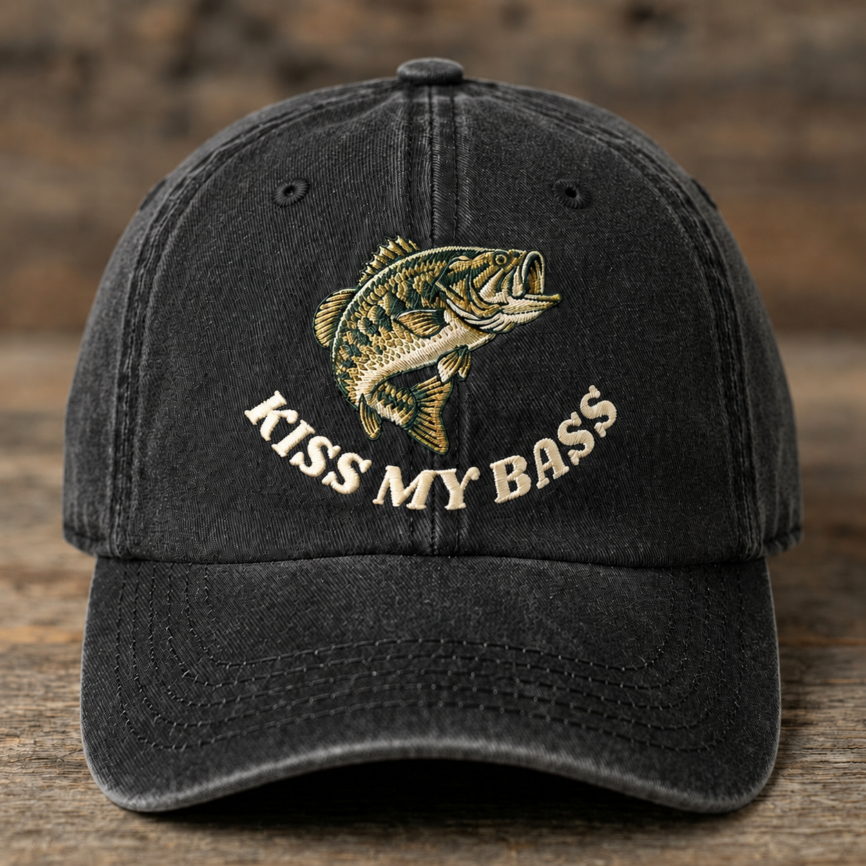 Kiss My Bass Embroidered Baseball Cap - Funny Bass Fishing Outdoor Hat