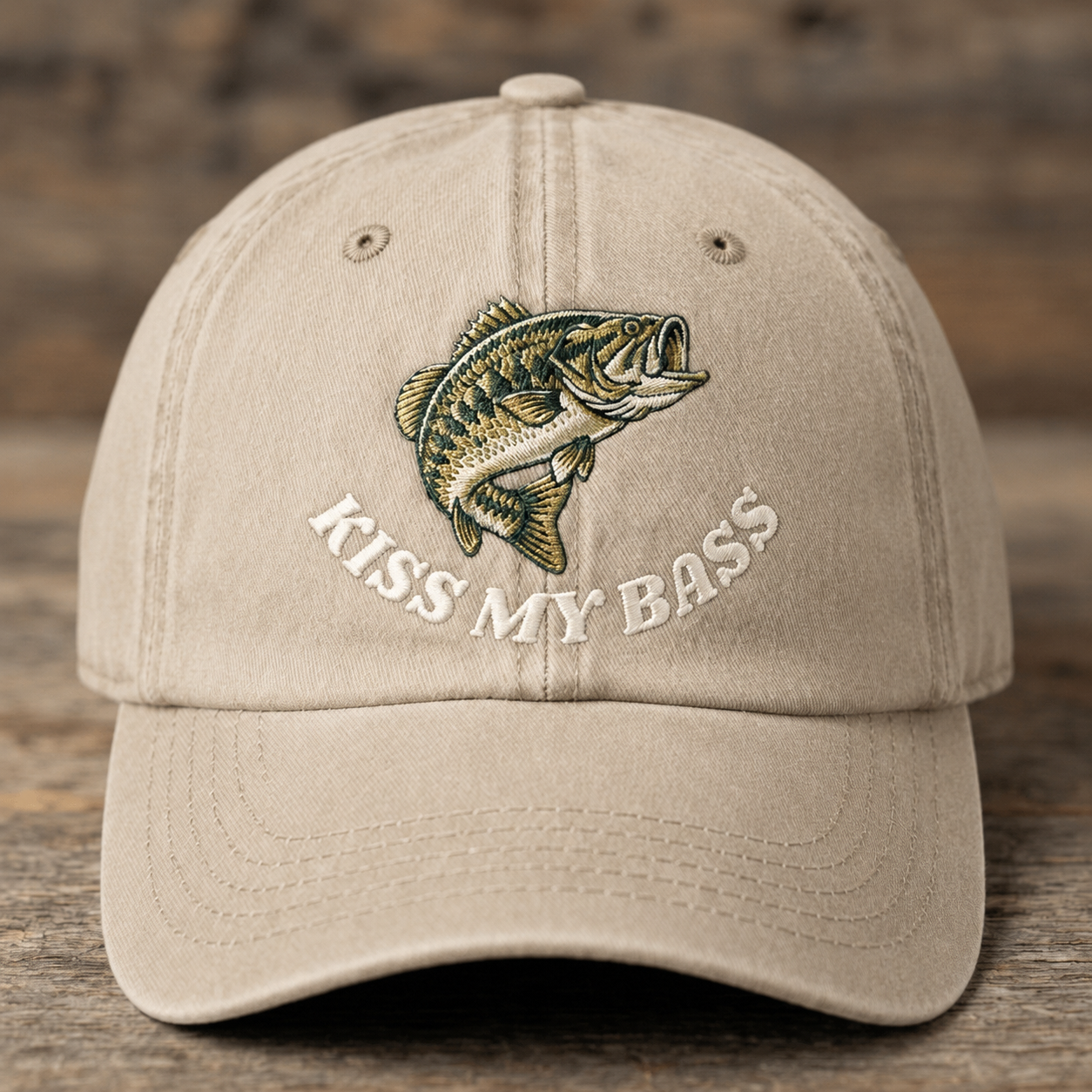 Kiss My Bass Embroidered Baseball Cap - Funny Bass Fishing Outdoor Hat