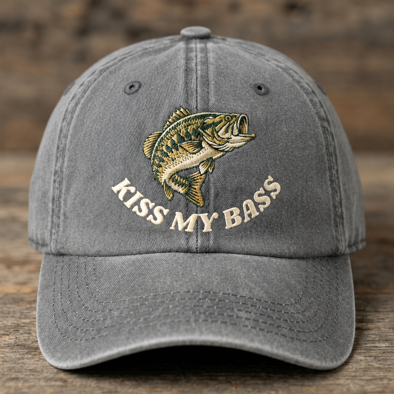 Kiss My Bass Embroidered Baseball Cap - Funny Bass Fishing Outdoor Hat