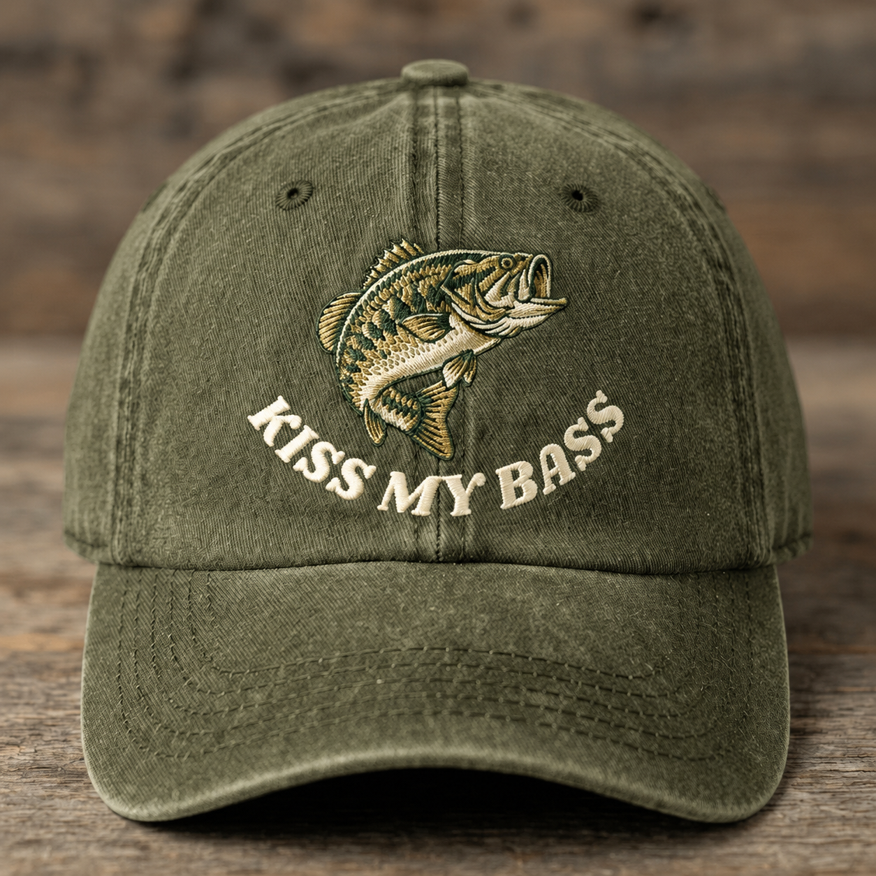 Kiss My Bass Embroidered Baseball Cap - Funny Bass Fishing Outdoor Hat
