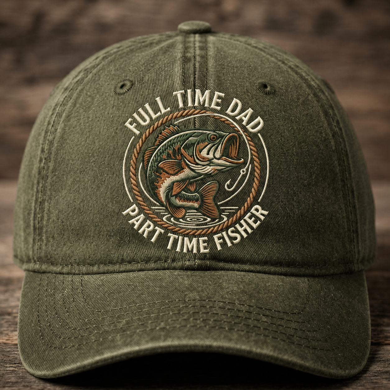 Full Time Dad Part Time Fisher Embroidered Baseball Cap - Bass Fishing Hat for Dad