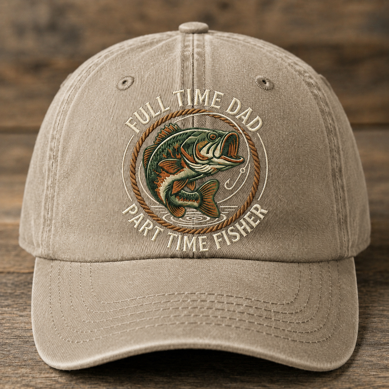 Full Time Dad Part Time Fisher Embroidered Baseball Cap - Bass Fishing Hat for Dad