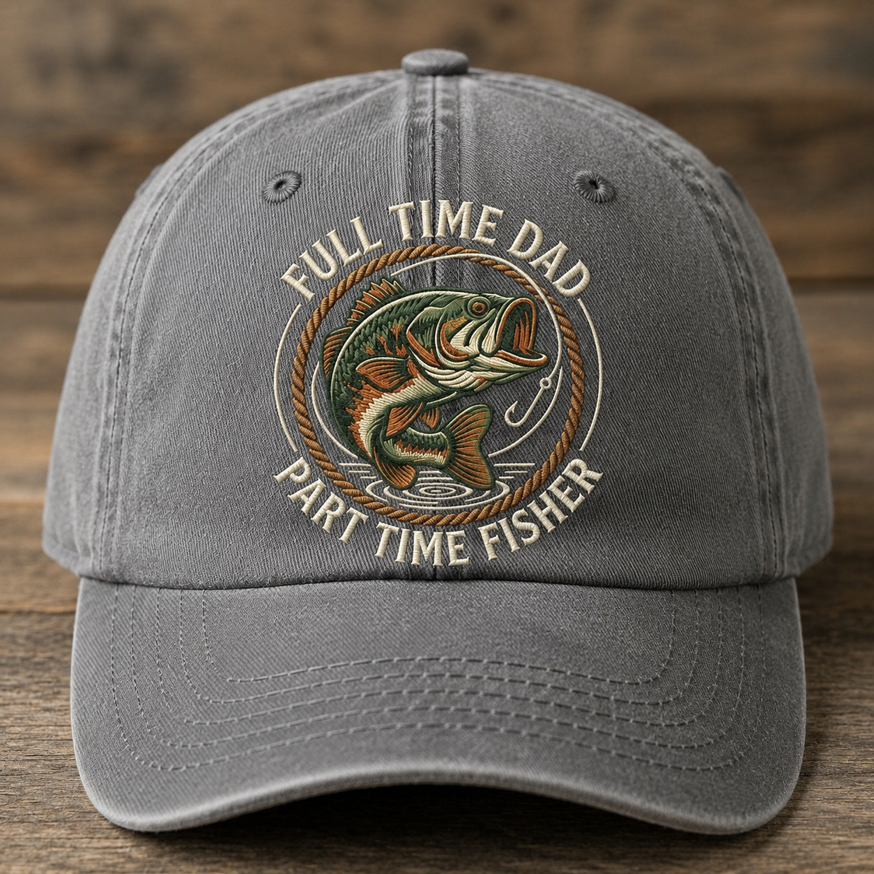 Full Time Dad Part Time Fisher Embroidered Baseball Cap - Bass Fishing Hat for Dad