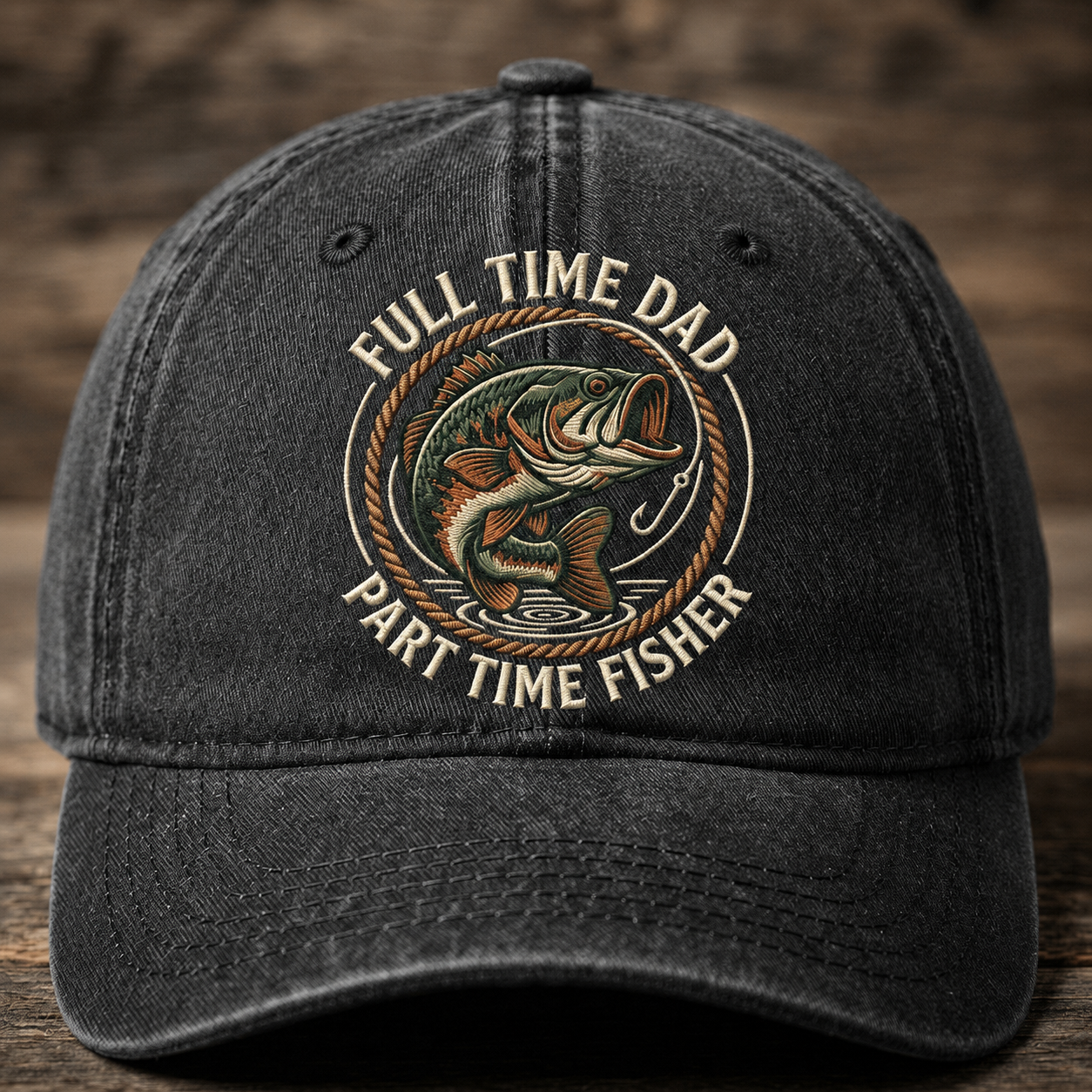Full Time Dad Part Time Fisher Embroidered Baseball Cap - Bass Fishing Hat for Dad
