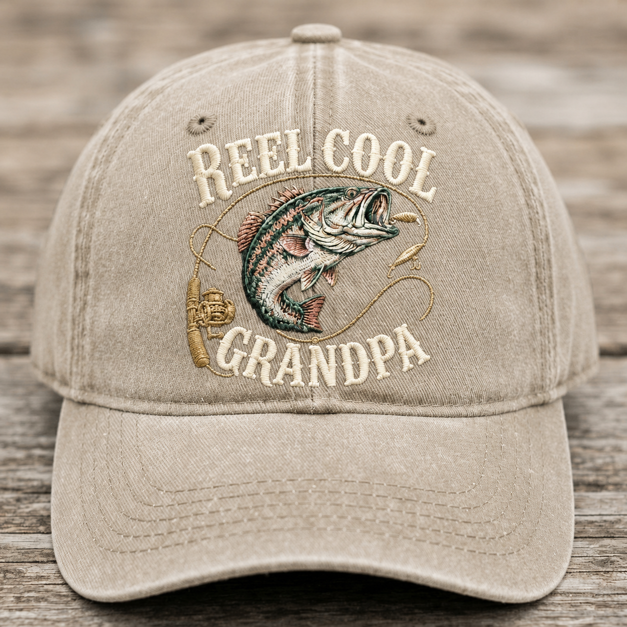 Reel Cool Grandpa Embroidered Baseball Cap - Bass Fishing Hat for Grandpa