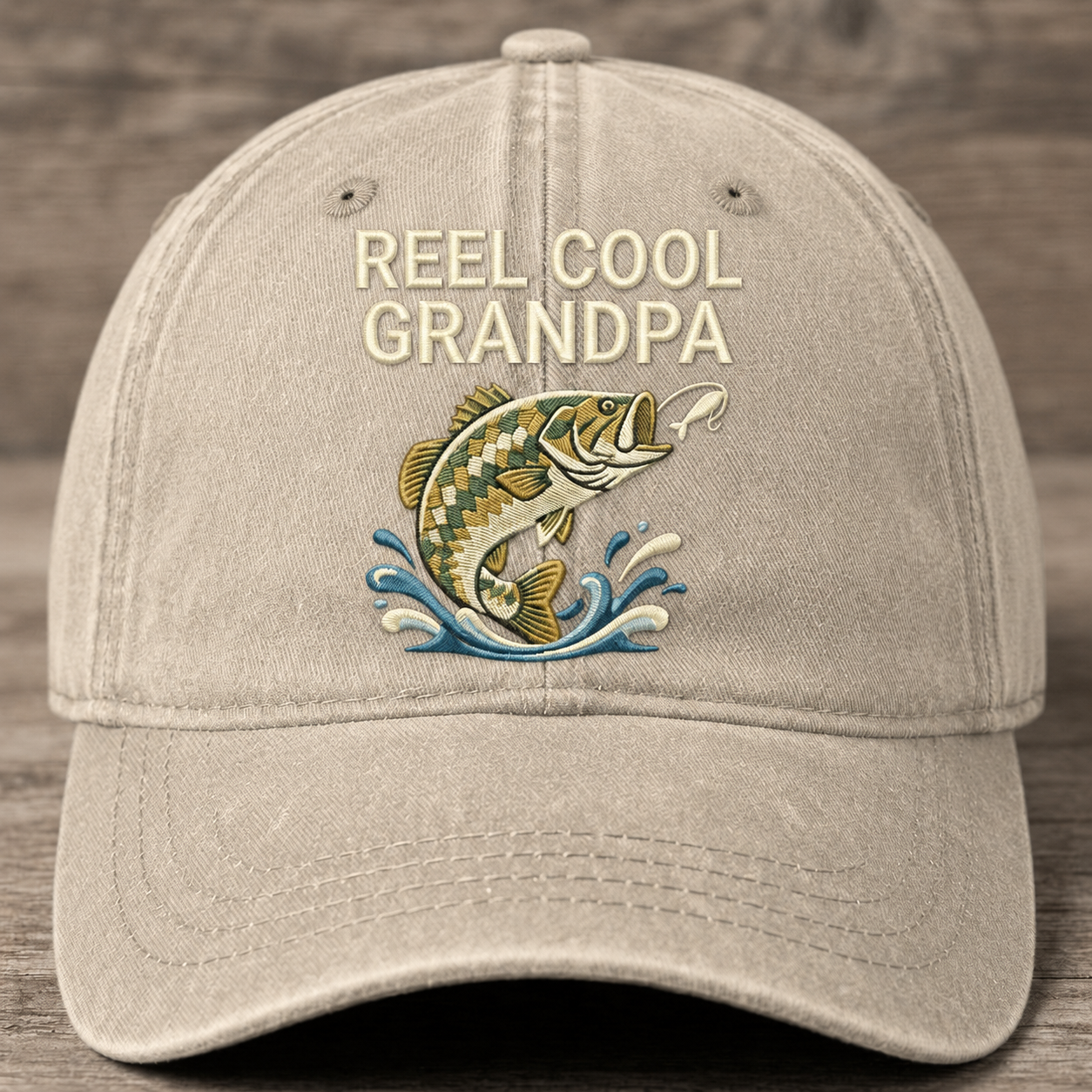 Reel Cool Grandpa Embroidered Baseball Cap - Bass Fishing Hat for Grandpa