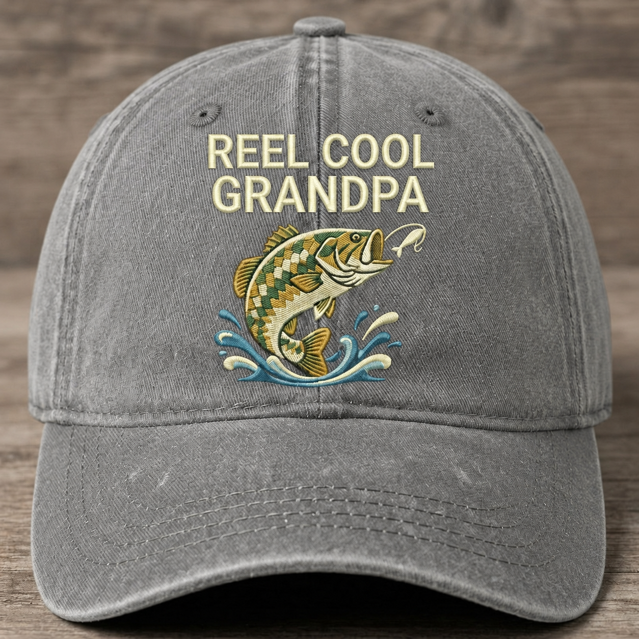 Reel Cool Grandpa Embroidered Baseball Cap - Bass Fishing Hat for Grandpa
