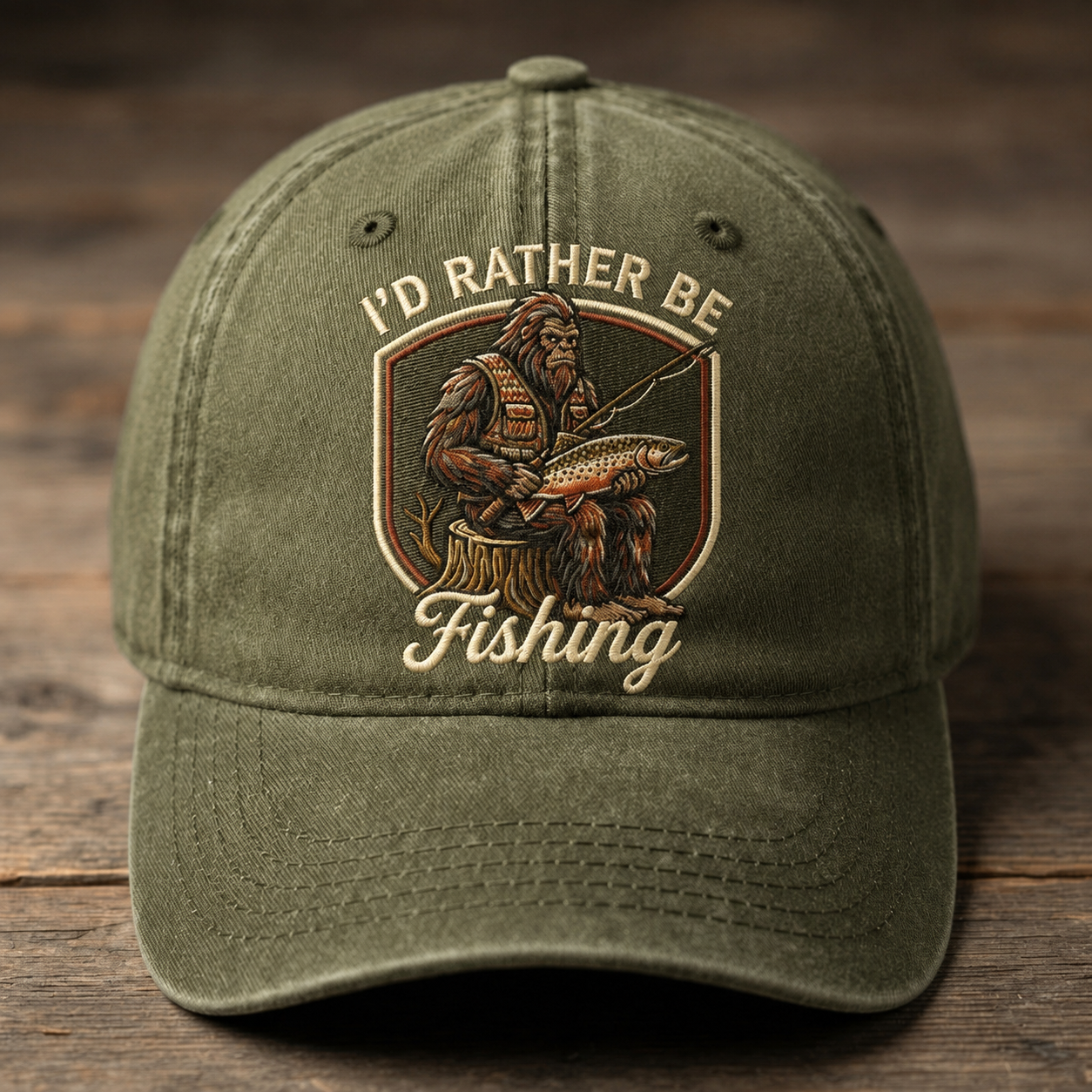 I'd Rather Be Fishing Embroidered Baseball Cap - Bigfoot Outdoor Fishing Hat
