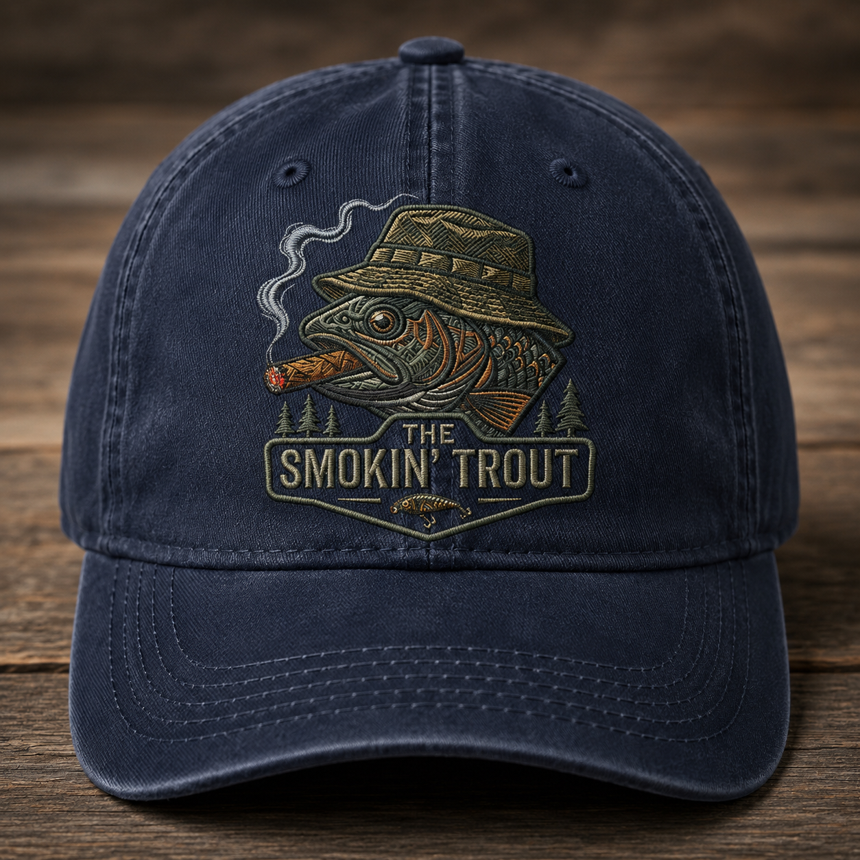 The Smokin' Trout Embroidered Baseball Cap - Funny Fishing Trout Outdoor Hat