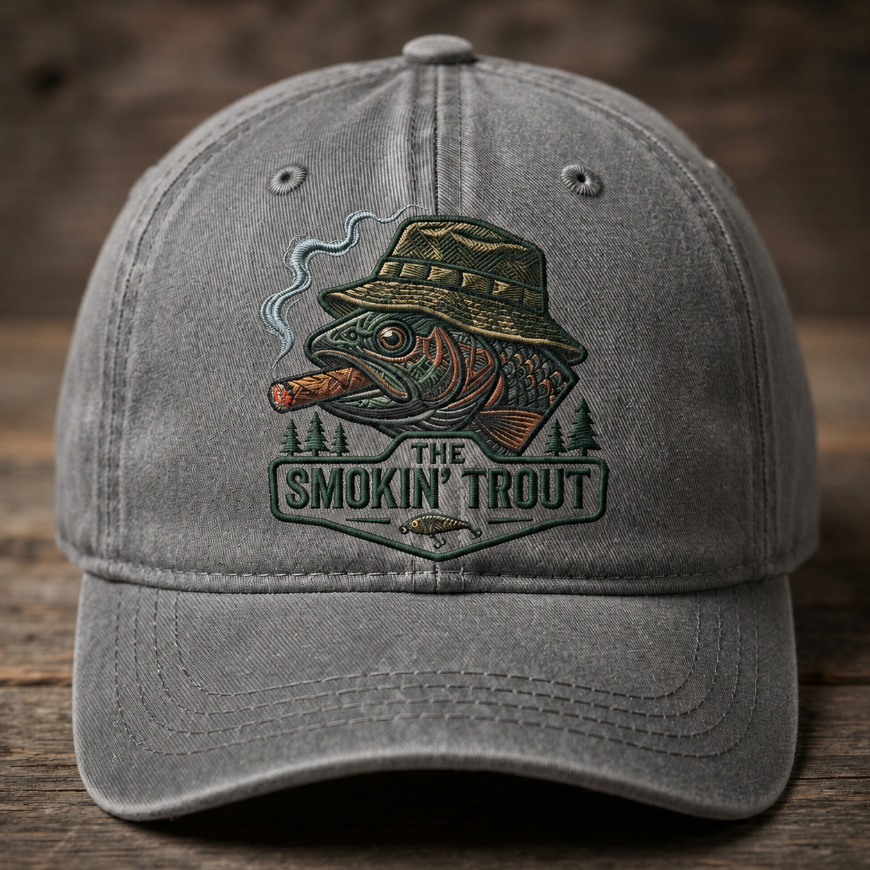 The Smokin' Trout Embroidered Baseball Cap - Funny Fishing Trout Outdoor Hat