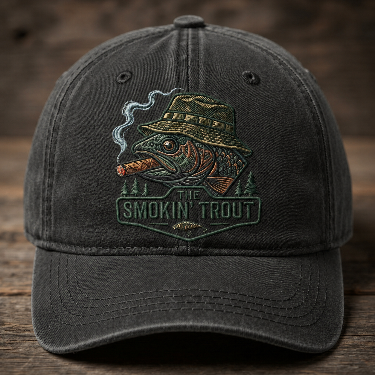 The Smokin' Trout Embroidered Baseball Cap - Funny Fishing Trout Outdoor Hat