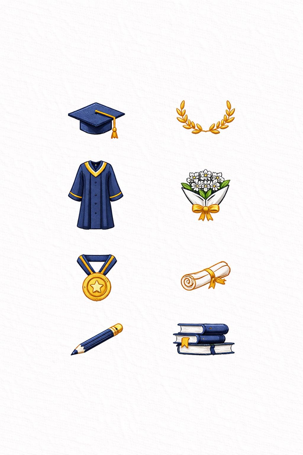 Graduation Mini Embroidery Design Set of 8 Graduation Cap Diploma Gown Books Medal Pencil Laurel Machine Embroidery Files