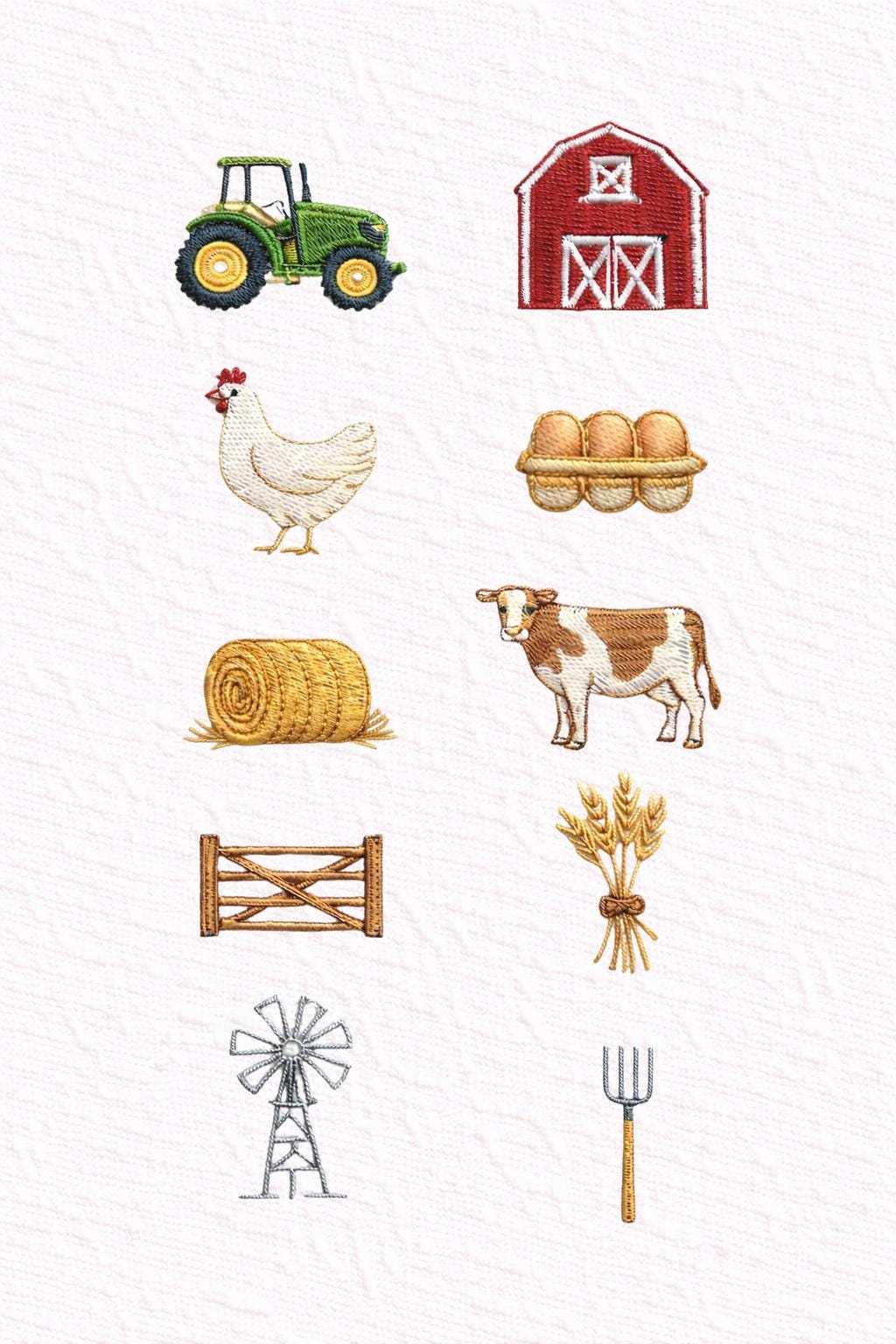 Farm Mini Embroidery Design Set of 10, Tractor Barn Cow Chicken Farm Icons, Country Farm Machine Embroidery Files, Instant Download