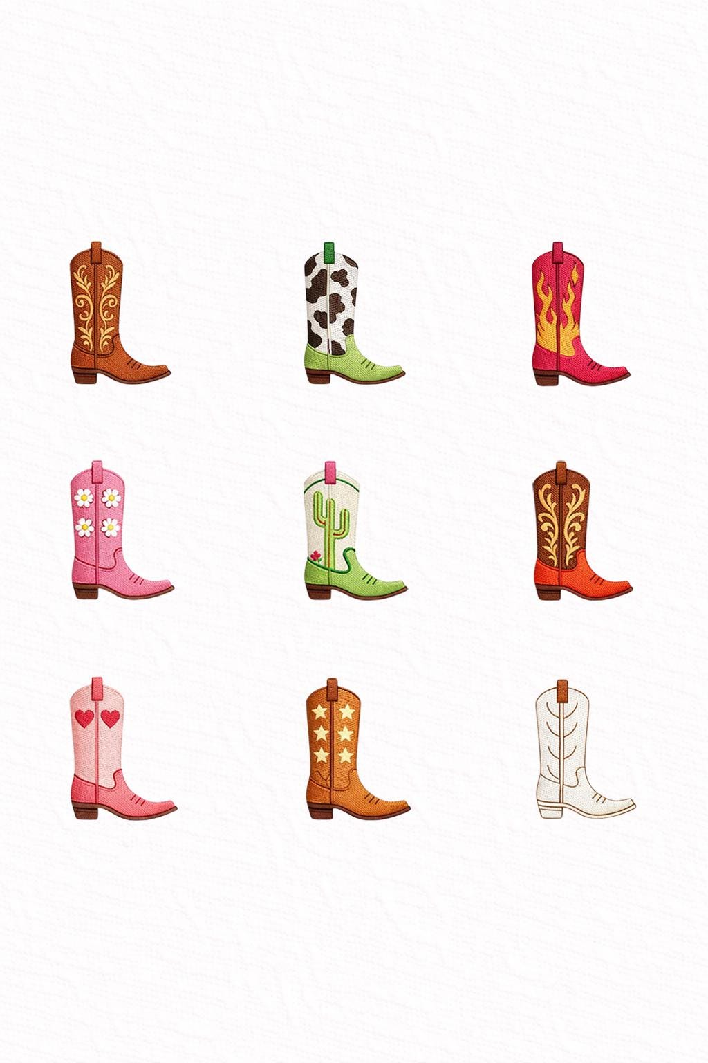 Western Cowboy Boots Embroidery Design, Mini Boot Icons Set, Cowgirl Western Embroidery Files PES DST, Cute Boots Clipart, Instant Download