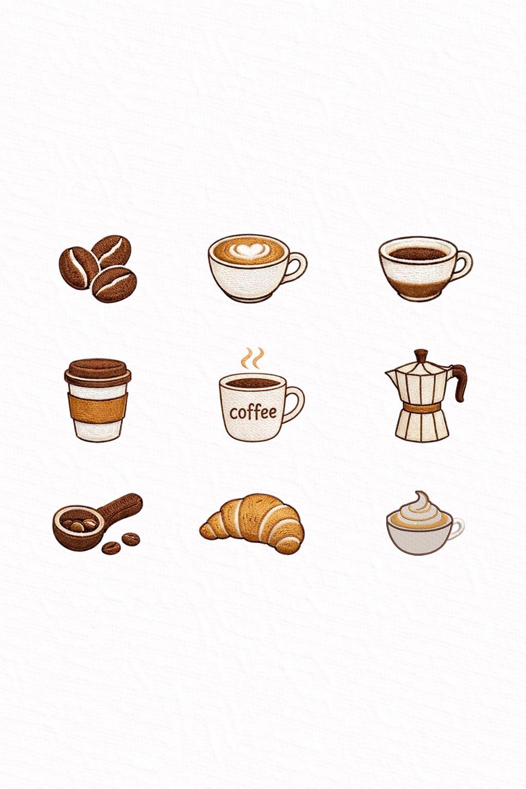 Coffee Embroidery Design Bundle, Latte Cappuccino Croissant Cafe Icons, Mini Embroidery Designs 1-3 Inch, Instant Download PES DST JEF