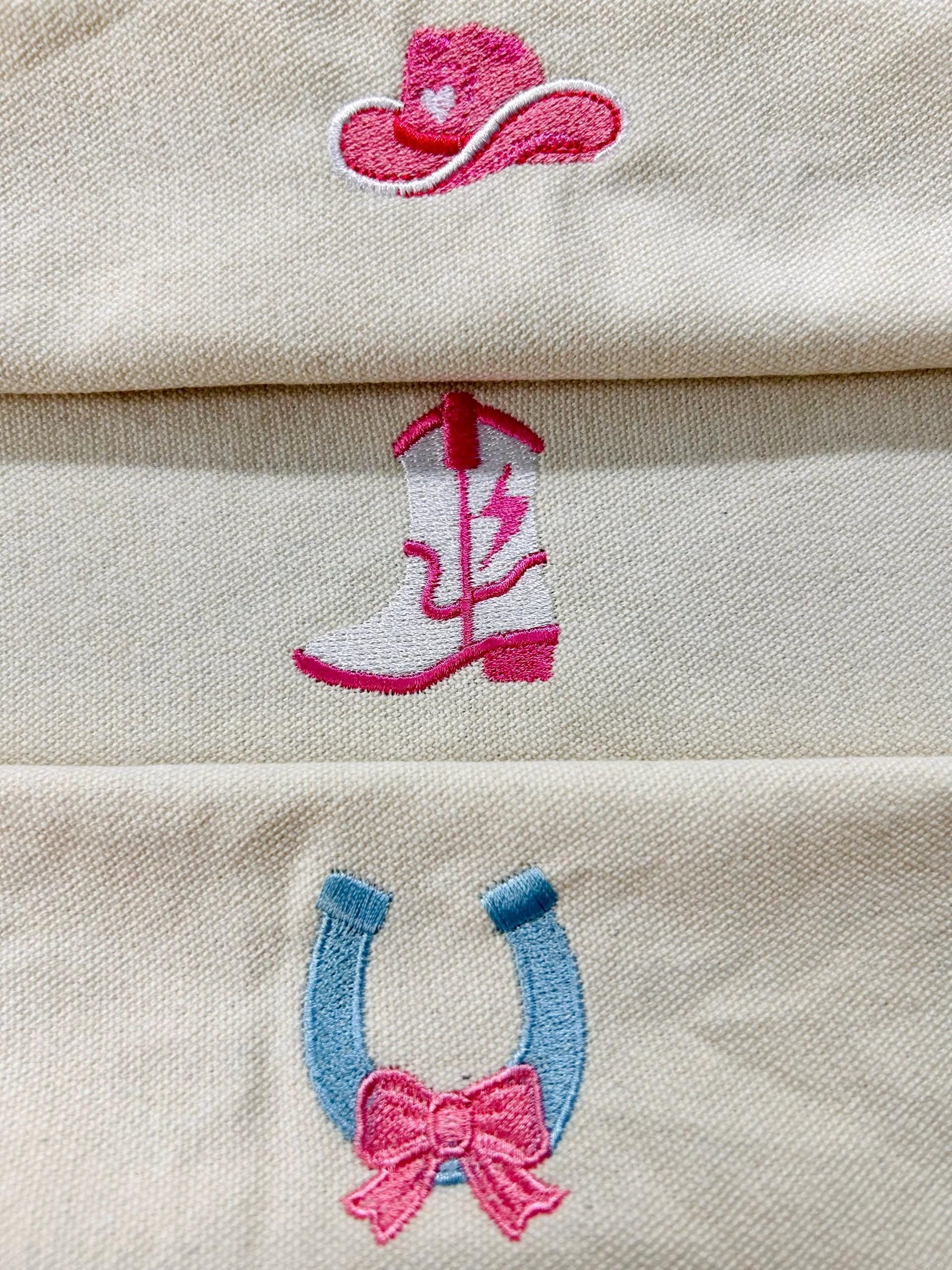 Western Cowgirl Mini Embroidery Design Set of 8 | Preppy Girly Y2K Embroidery Files | Hat Boot Cherries Dice Lips Diamond 1–3 Inch