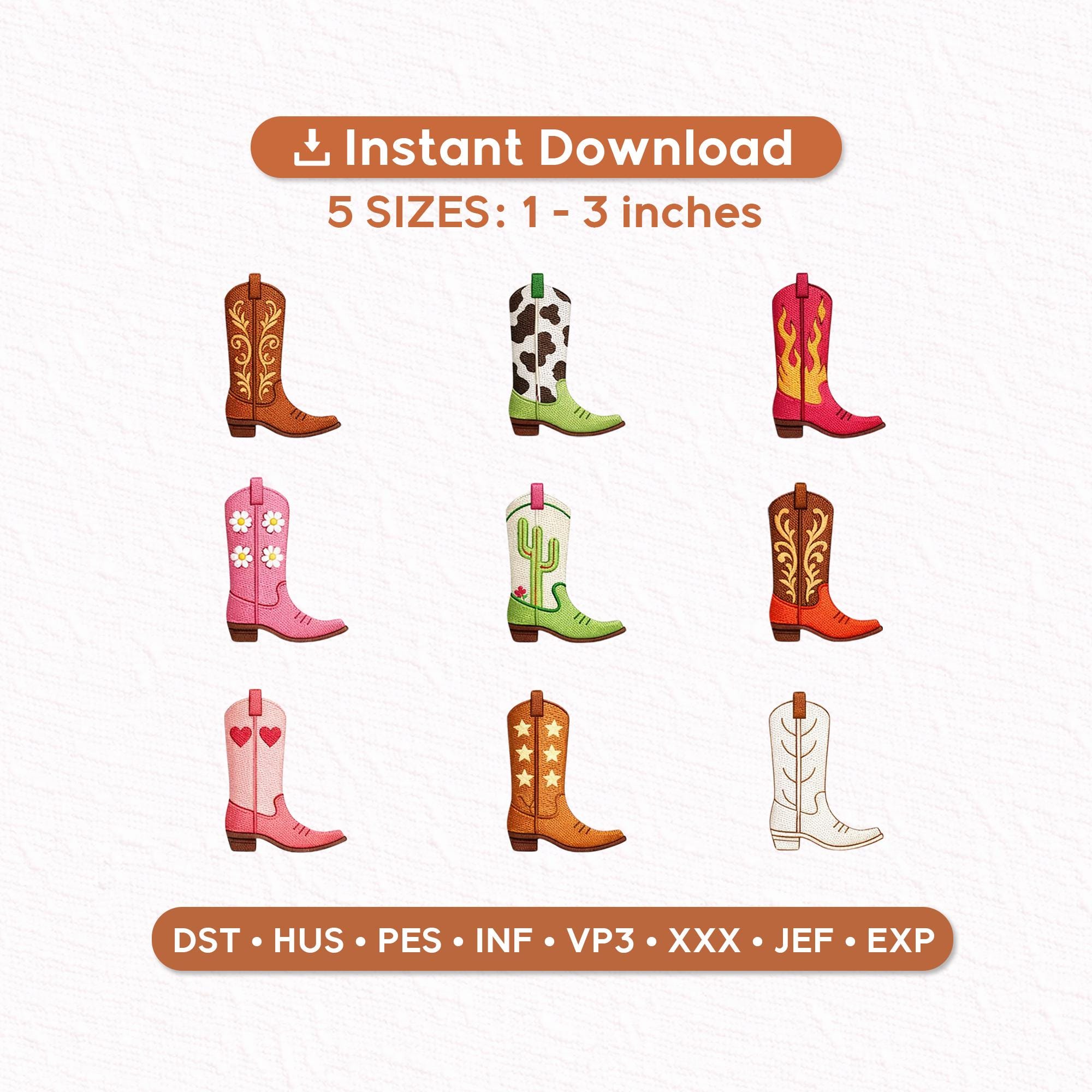 Western Cowboy Boots Embroidery Design, Mini Boot Icons Set, Cowgirl Western Embroidery Files PES DST, Cute Boots Clipart, Instant Download