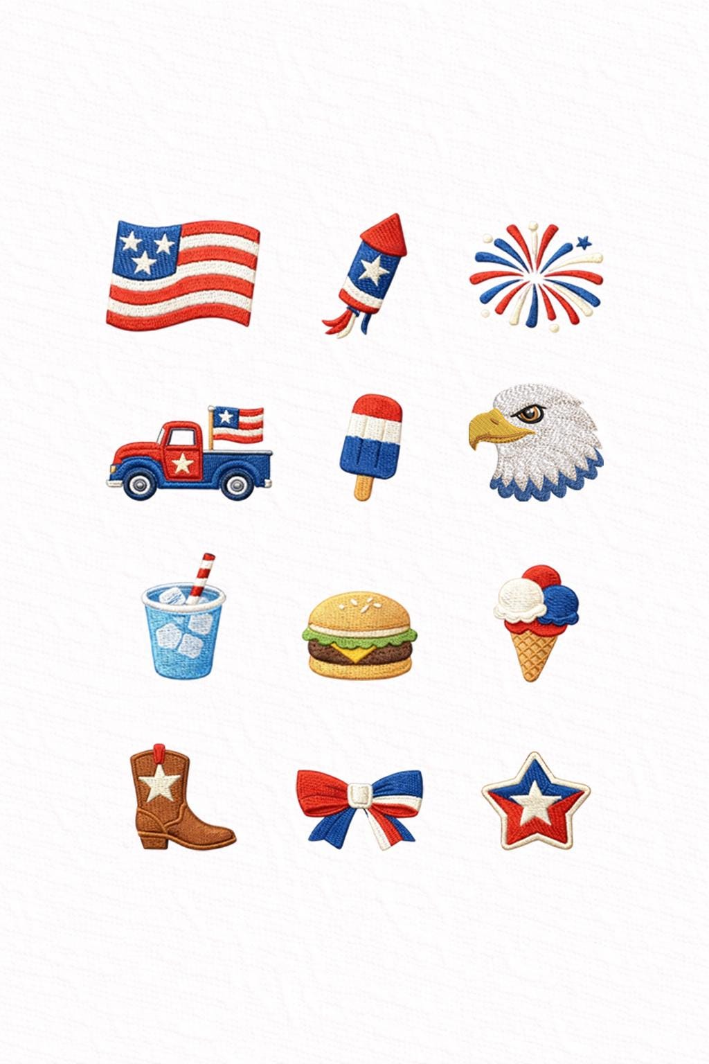 4th of July Mini Embroidery Designs Bundle, Patriotic USA Icons Set, American Flag Eagle Fireworks, 12 Designs 1–3 Inch, Instant Download